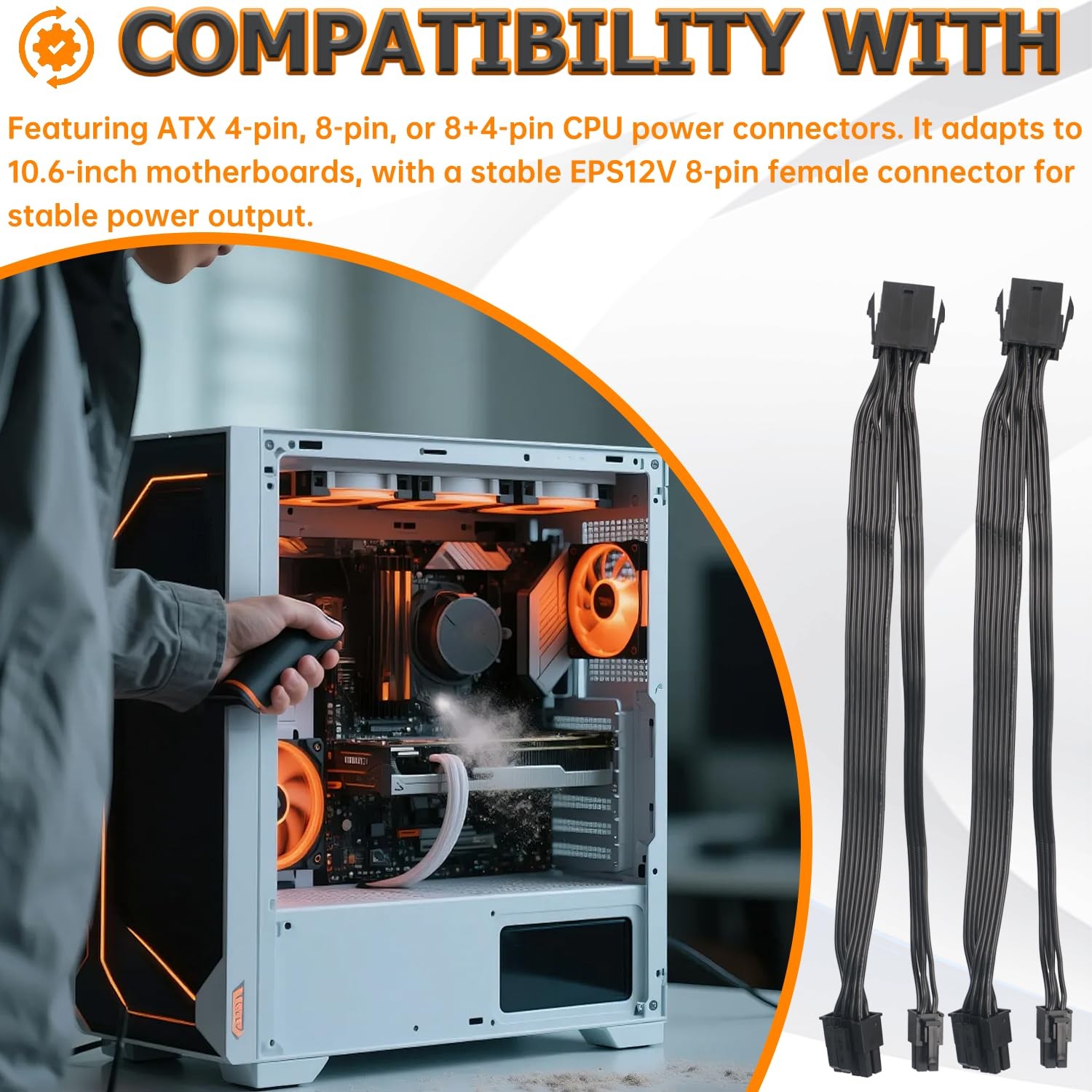 2 Pack EPS12V CPU 8Pin Female To 8Pin 4Pin Male Power Adapter Cable 10.6 In