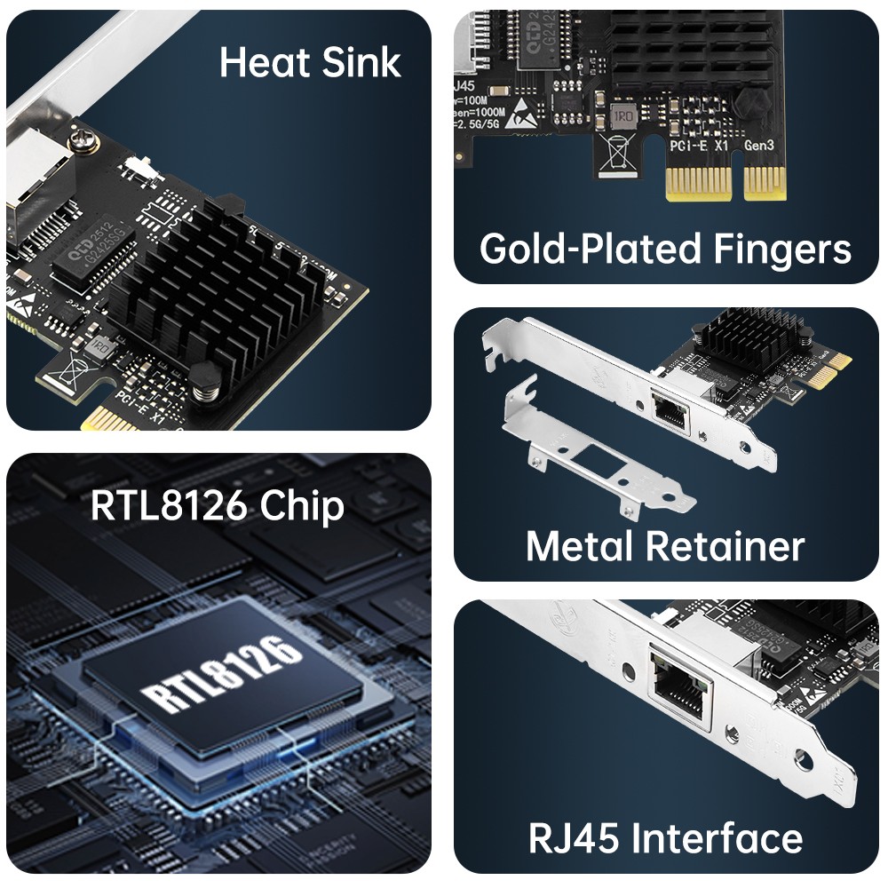 5Gb Base-T Network Card RTL8126 Controller 5Gbe RJ45 Port NIC Card Windows 10/11