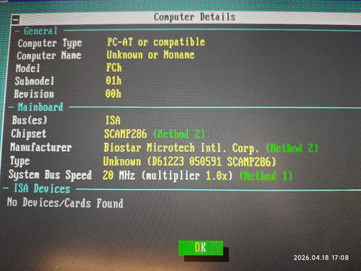 TOP 286 VLSI SCAMP Motherboard Biostar MB-1220/25VE w Harris 20 Mhz + 8 MB RAM