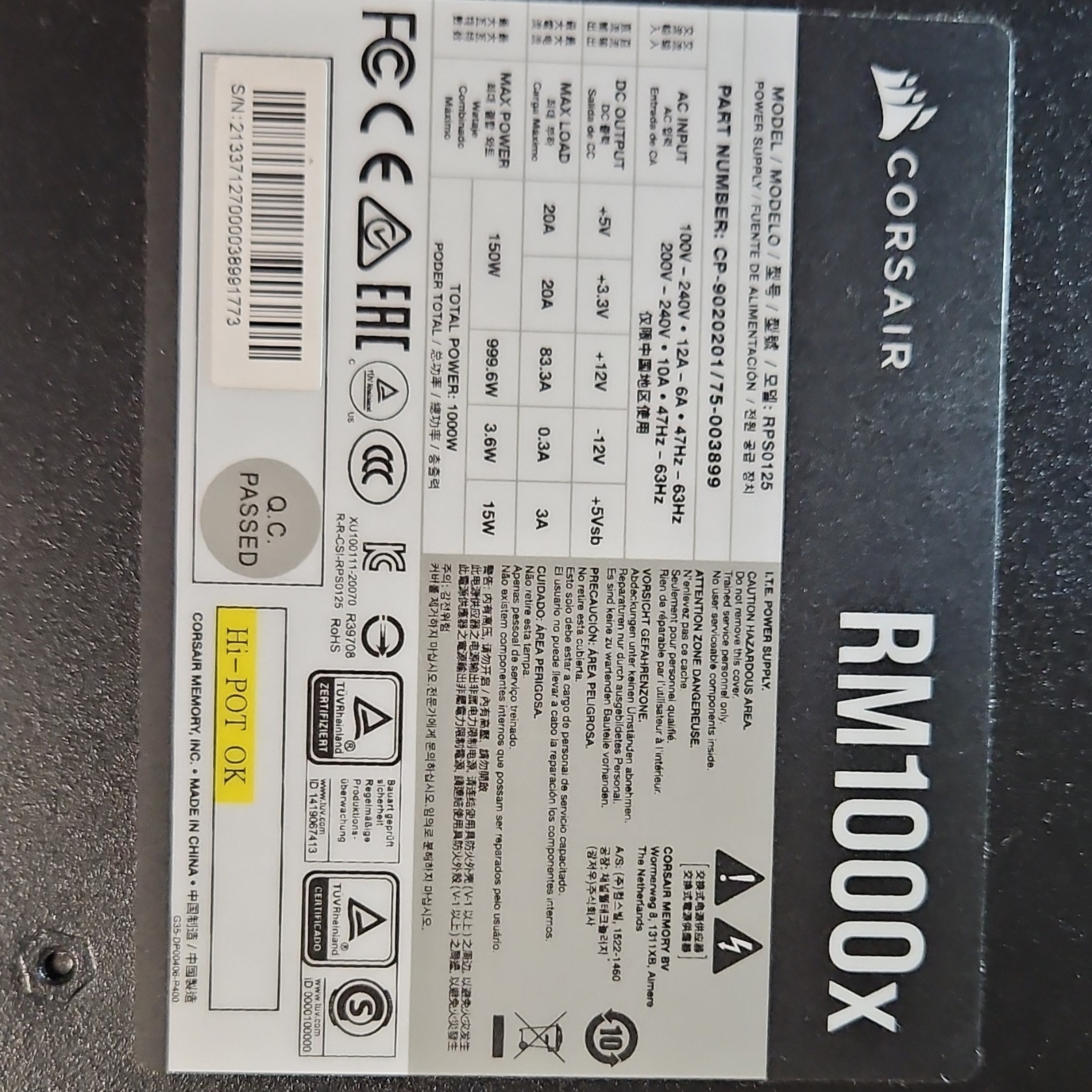 Corsair RM1000x ATX Modular Power Supply 1000W Motherboard SATA PCIe CPU