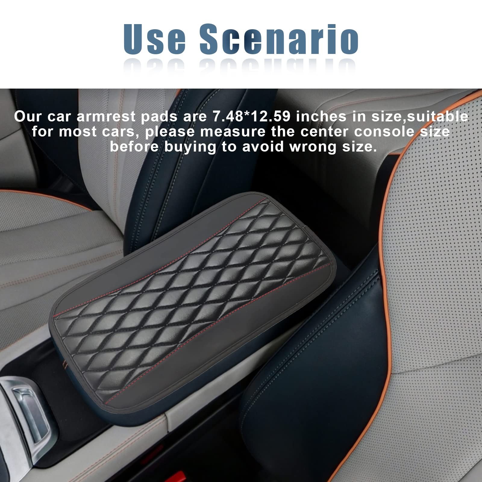 Car Center Console Cover, Universal Leather Waterproof Armrest Seat Box black