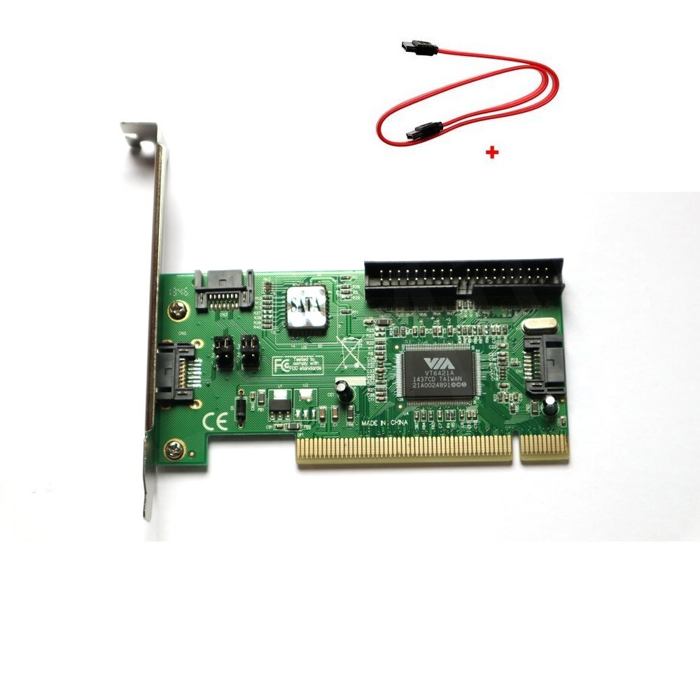 PCI 3 Port SATA +1 IDE Serial HDD ATA Card Adapter w/SATA Data Cable US Stock