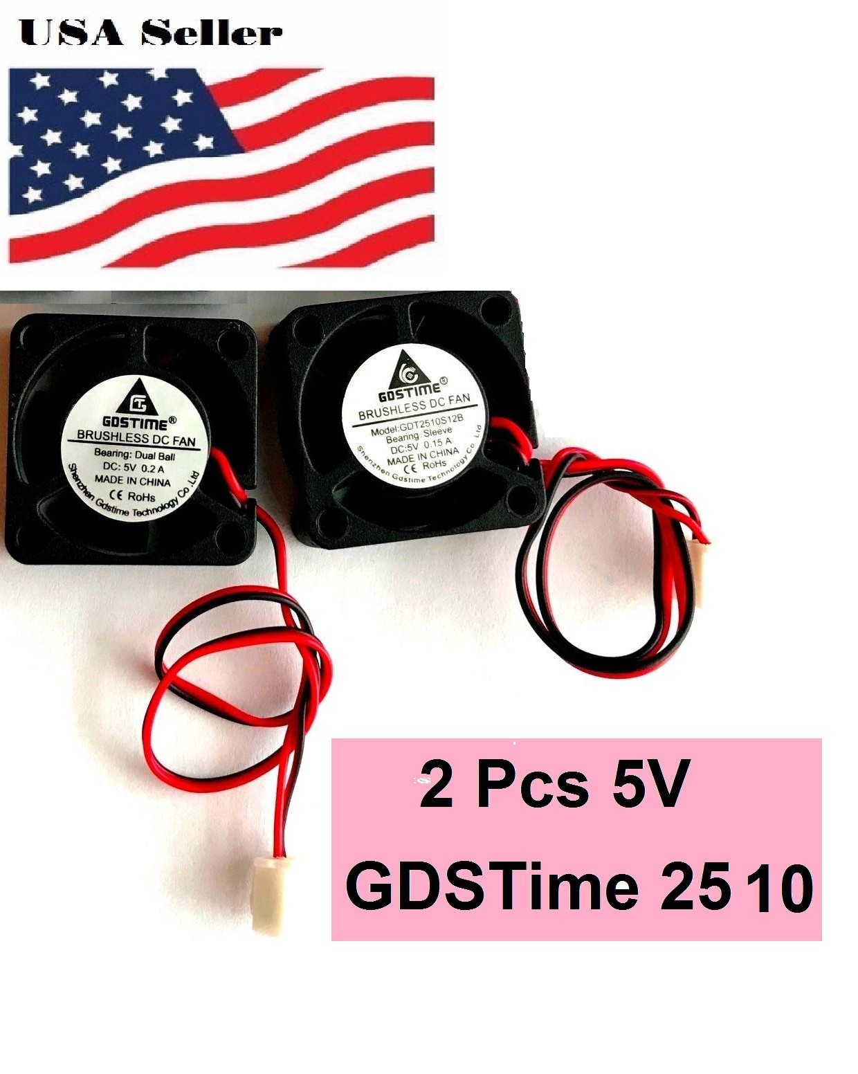 2Pcs GDStime 5V 2Pin 2510 25x25x10mm 5Blade Mini Small DC Brushless Cooling Fan