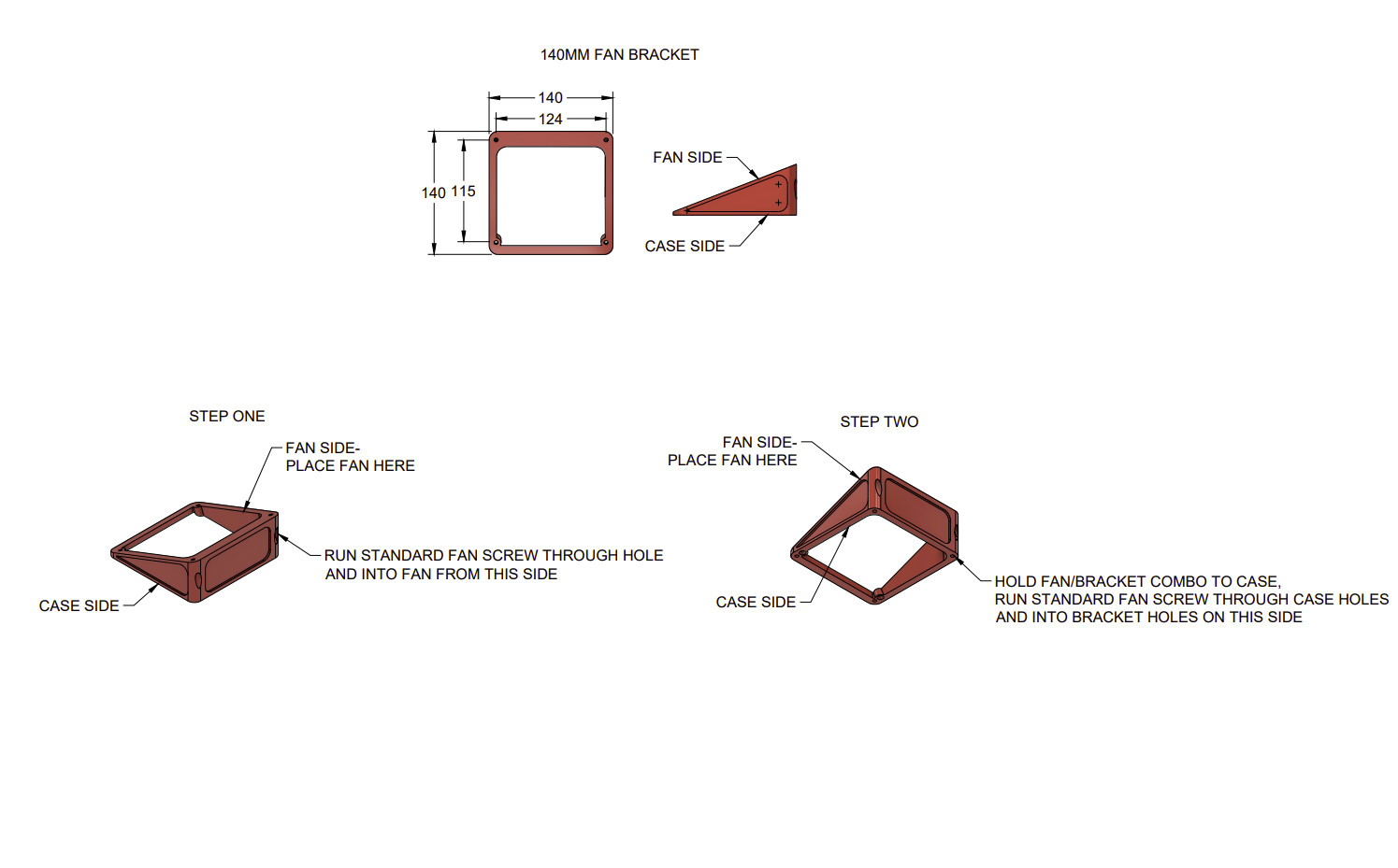 Angled PC Fan Bracket for Phanteks NV series, 120mm / 140mm