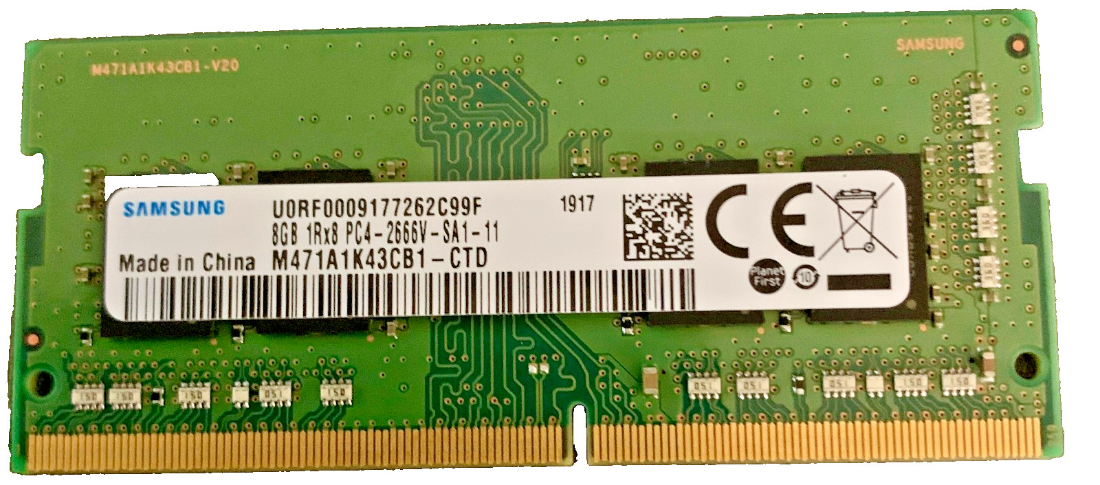 Samsung Laptop SODIMM DDR4 8GB 1Rx8 PC4-2666V-SA1-11 M471A1K43CB1-CTD Tested