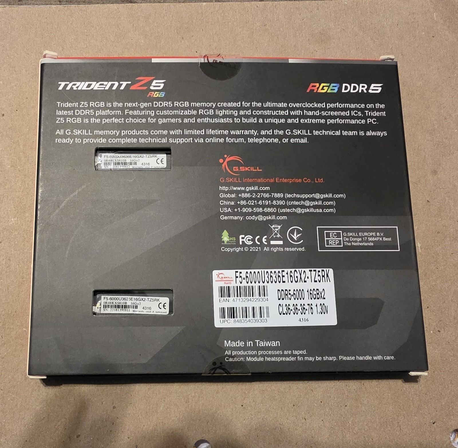 G. SKILL Trident Z5 RGB Series 32GB 2x16GB 288-Pin DDR5 6000 CAS36