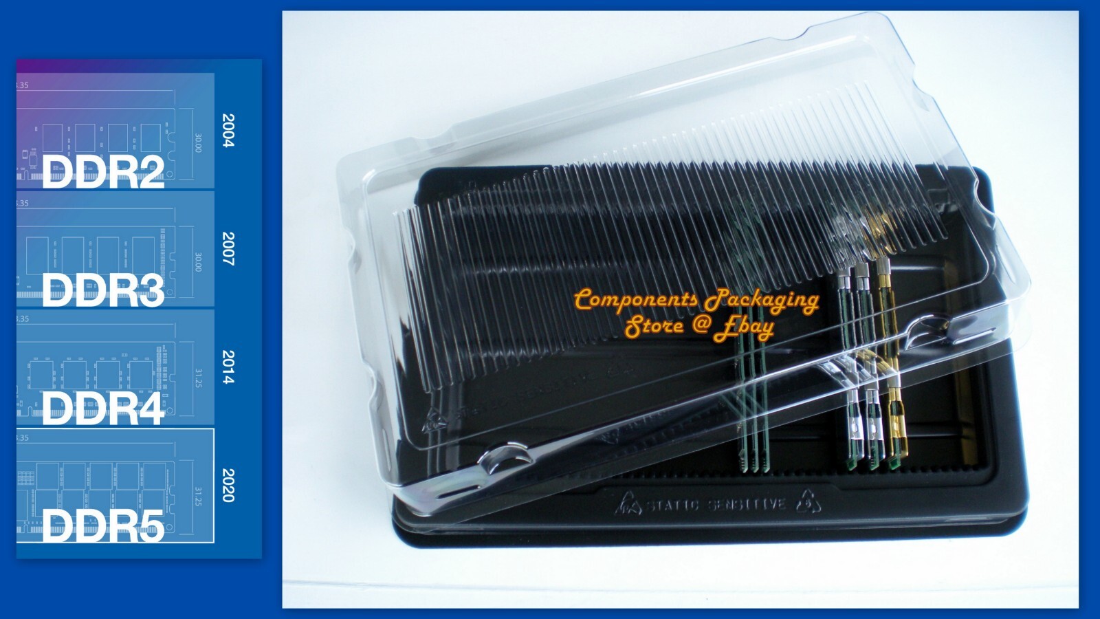 2 RAM PC Memory Bulk Packaging Container Box – 50 slots DIMM Trays New Fits 100