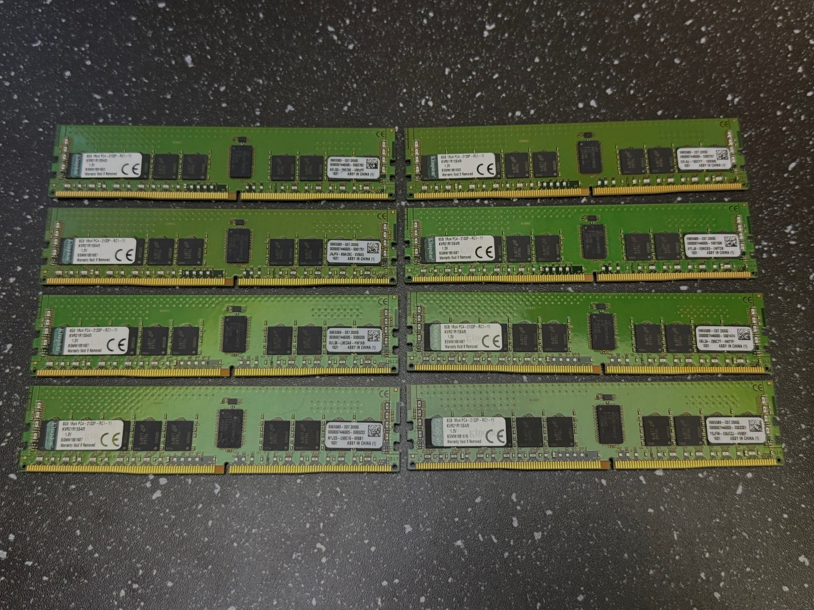 LOT OF (8) Kingston KVR21R15S4/8 8GB DDR4 2133MHz ECC Server Ram Memory 64GB 8×8