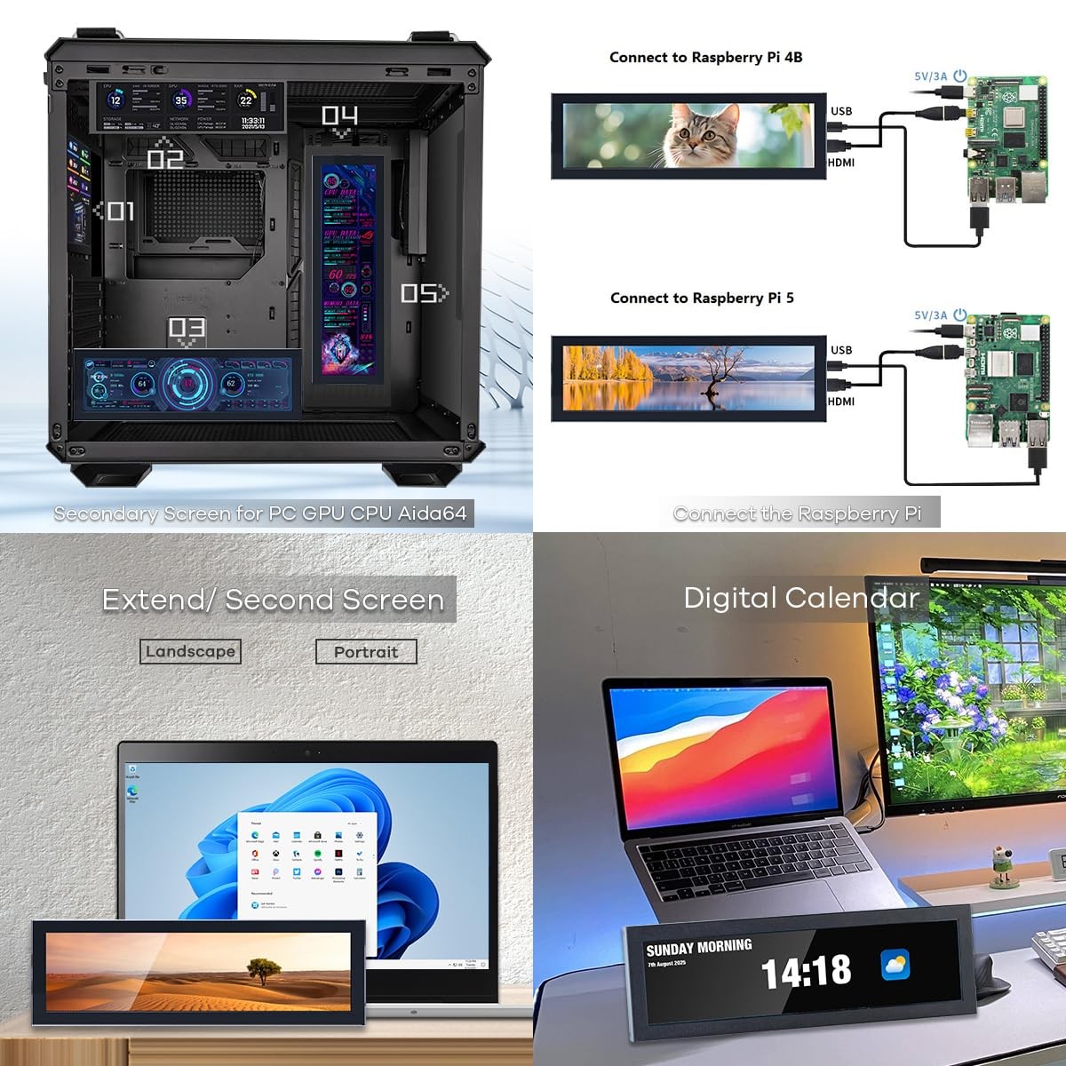 8.8 Inch Touchscreen Computer Secondary Screen 1920×480 FHD IPS LCD Display f…