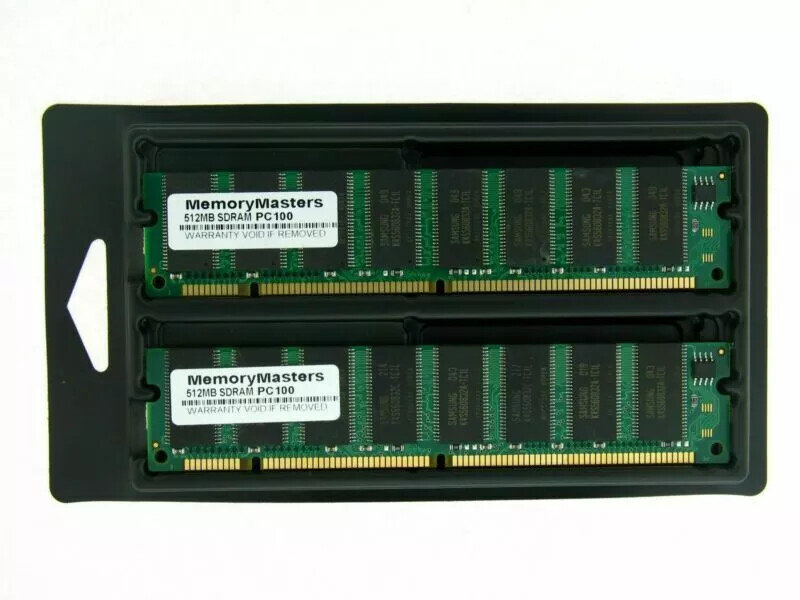 1GB Kit [2x512MB] SDRAM PC100 Non-ECC Unbuffered 168 Pin 3.3V Memory 32X8