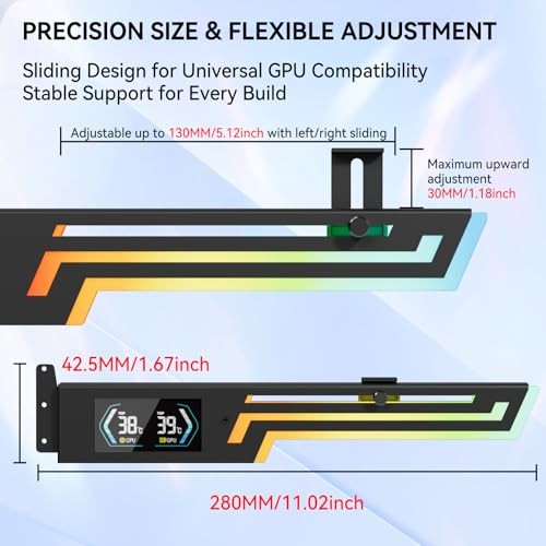 Universal Graphics Card for ARGB GPU Support Bracket with CPU & GPU Temp Display