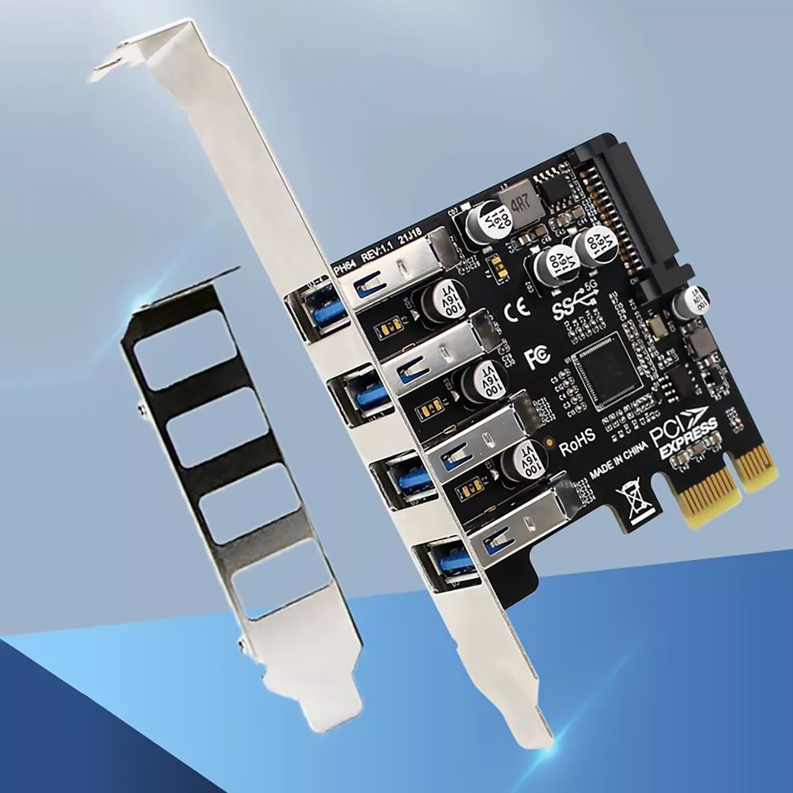 4 Ports PCI-E To USB 3.0 HUB PCI Express Expansion Card Adapter 5Gbps PH64 VL805