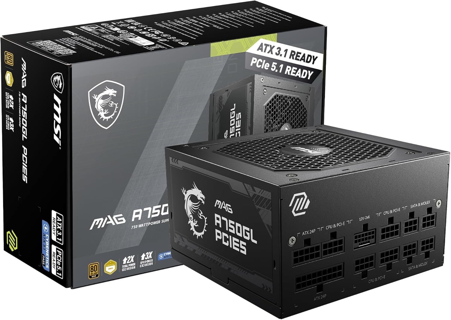 MSI MAG A750GL PCIE 5 750W ATX 3.1 Full Modular 80 Plus Gold Gaming Power Supply