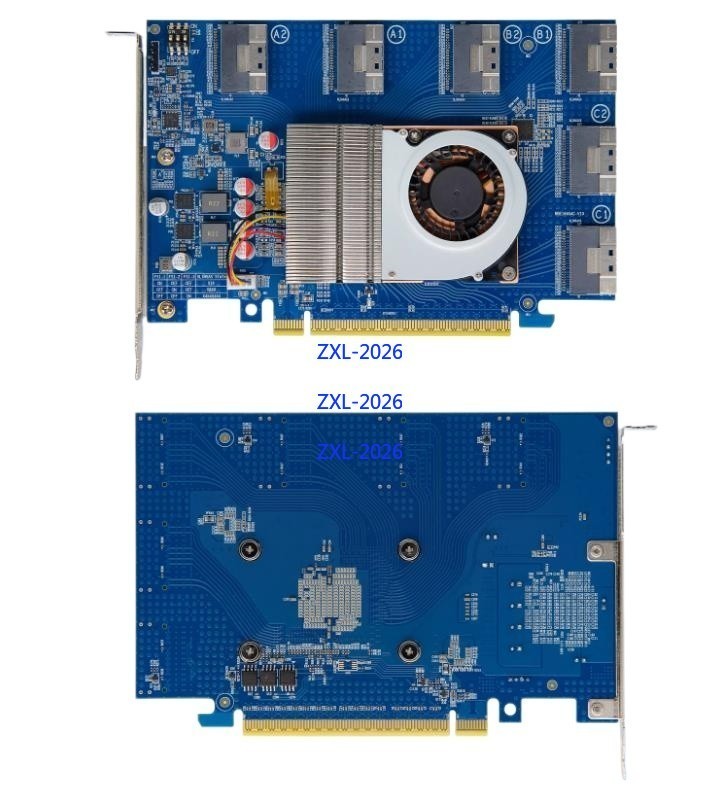 PLX88096 Expansion Card 6*SFF-8654 8I PCI-E4.0 X16 + 6*Baseplate 6*Cable X8X8