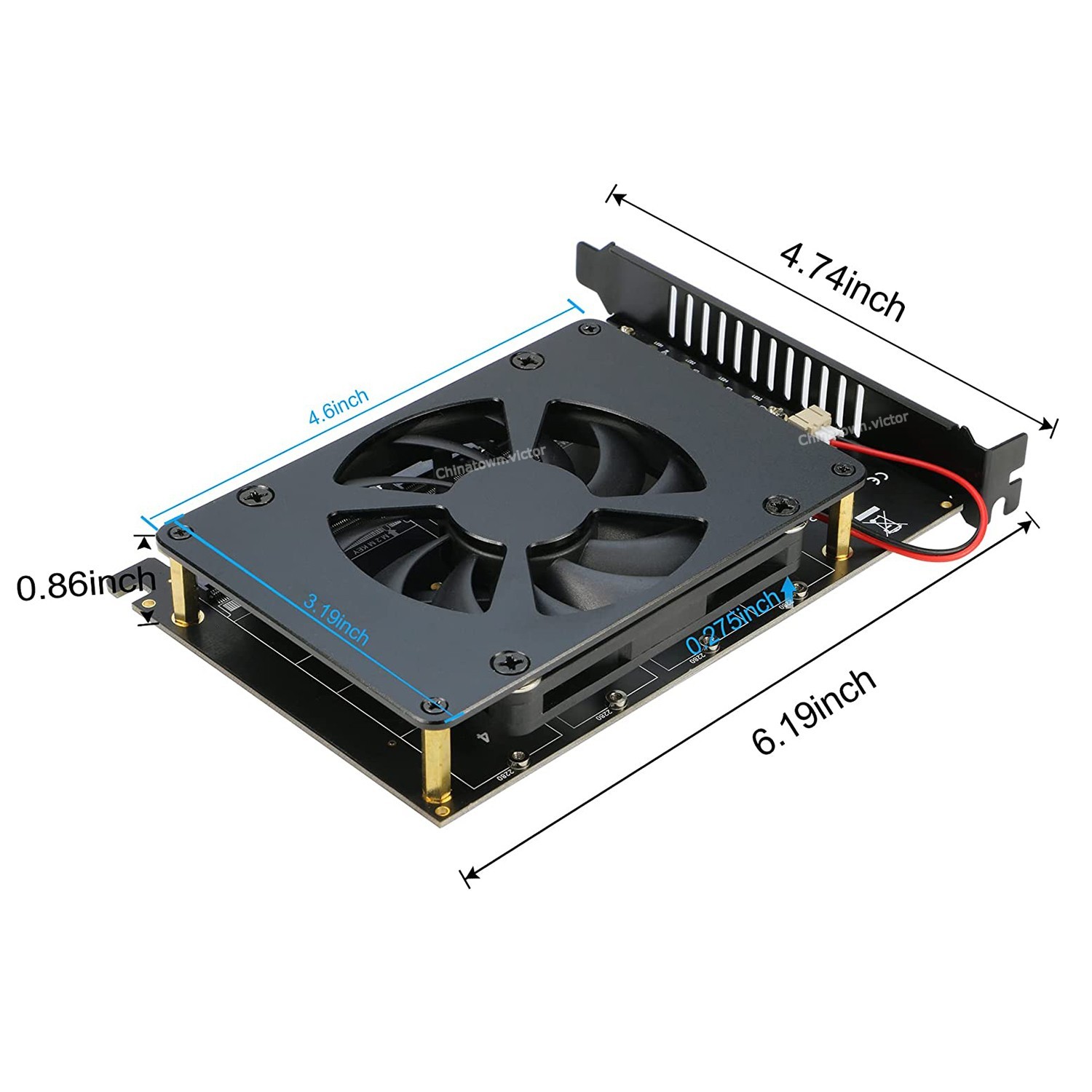 Quad M.2 NVME SSD to PCI-E 4.0 X16 Adapter Card w/Fan,PCI-e Bifurcation Required