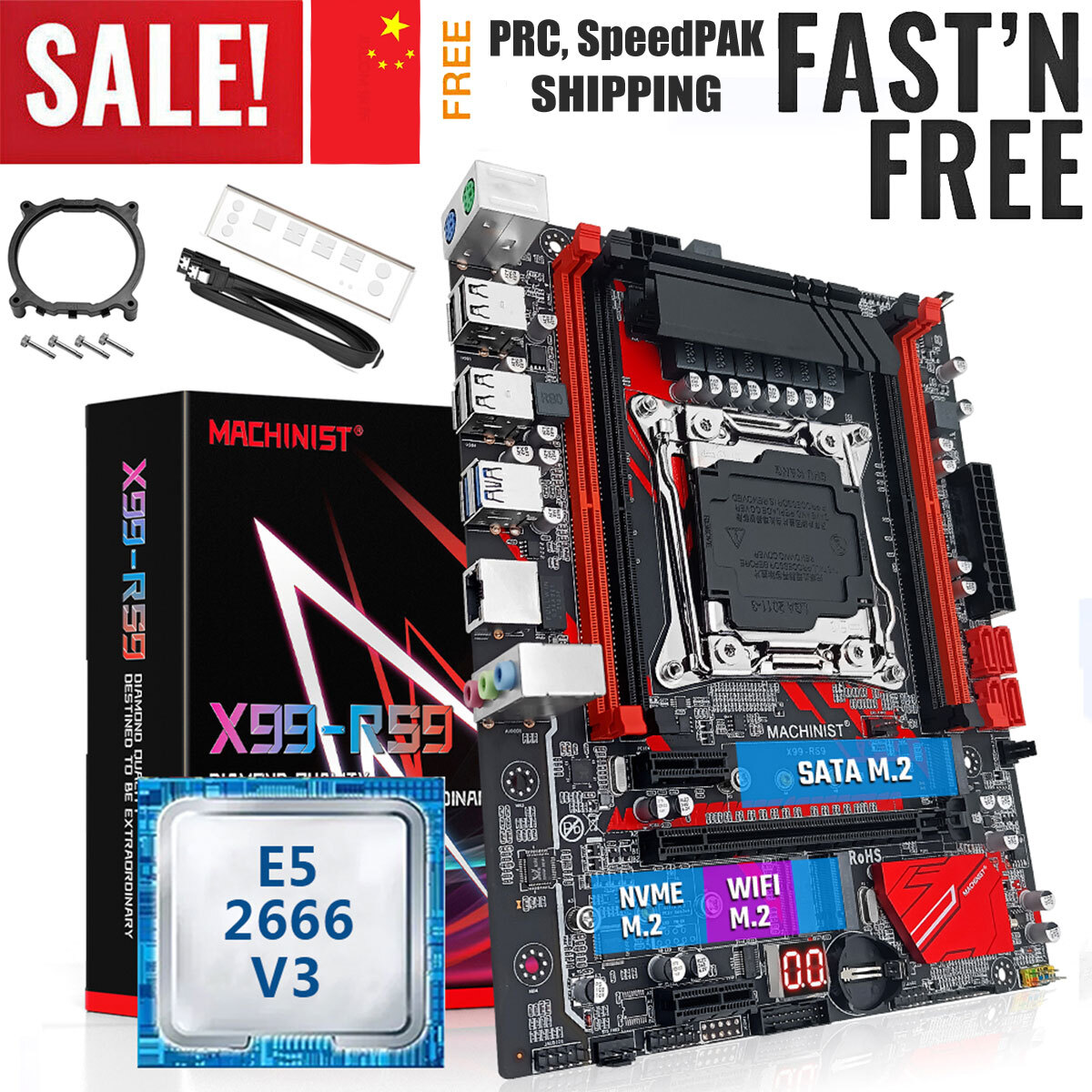 LGA 2011-v3 X99 RS9 Motherboard with Xeon E5 2666 V3 CPU SATA WIFI NVME M.2 Slot
