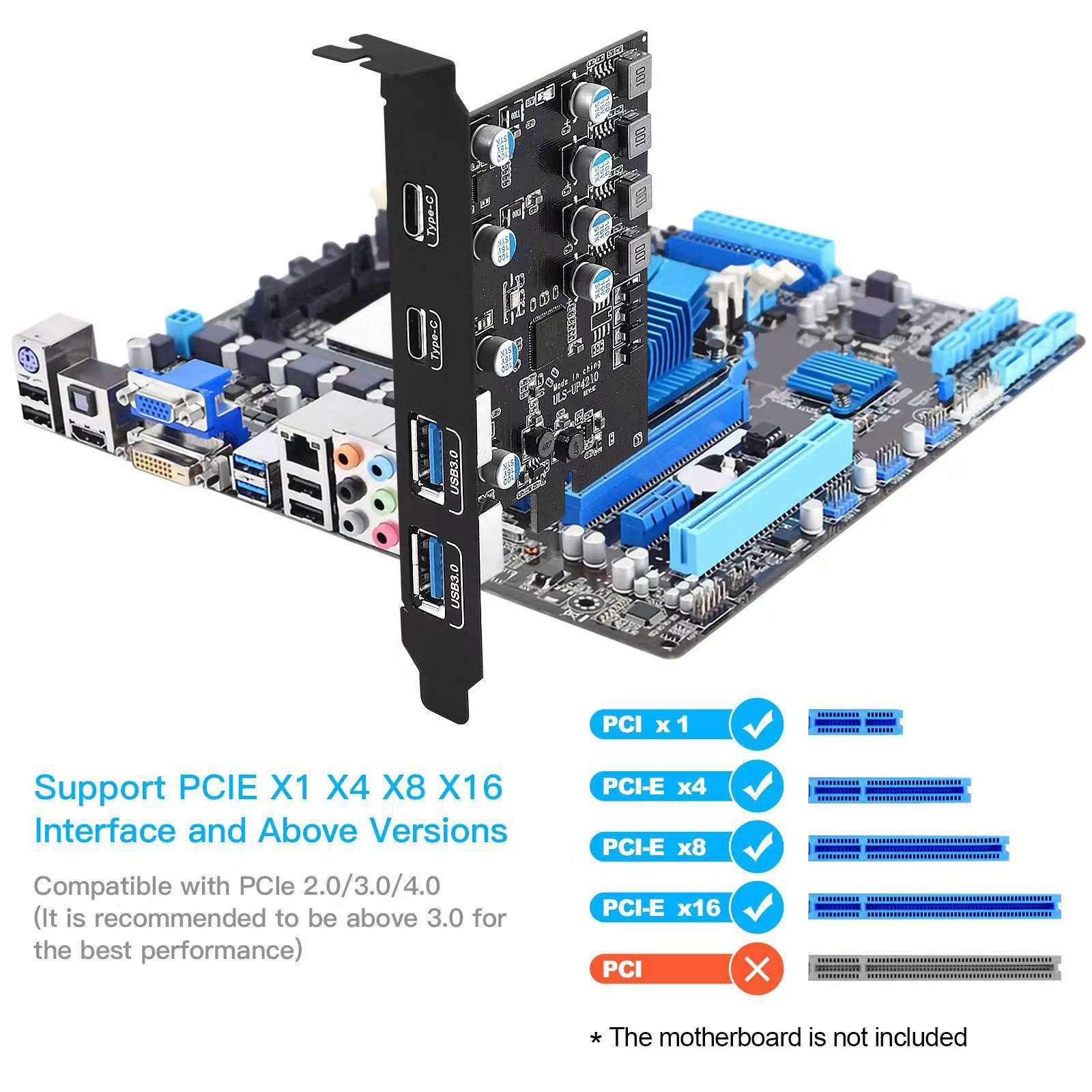 USB 3.2 GEN1 PCI-E Expansion Card 4 Ports 2*USB-A + 2*USB-C USB 3.0 5Gbps