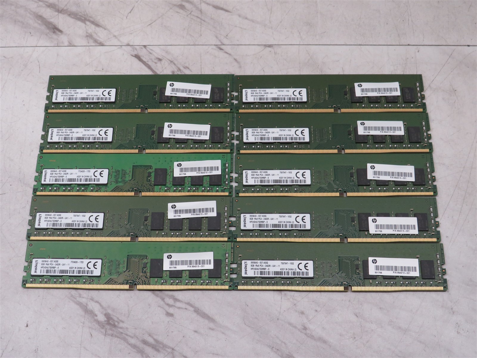 Lot of 10 Kingston 8GB 1Rx8 PC4-2400R-UA1-11 Desktop Memory DDR4 RAM 854913-001