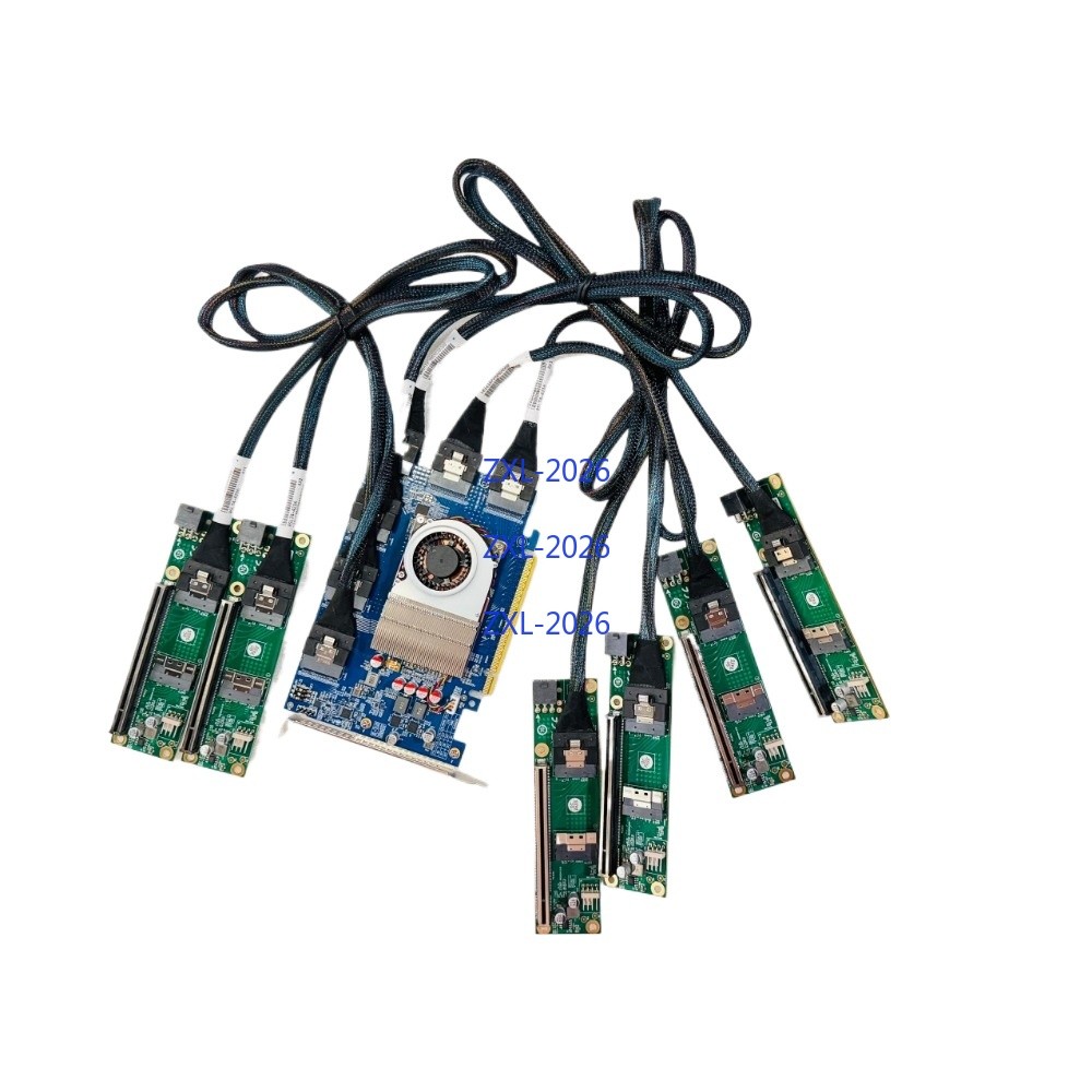 PLX88096 Expansion Card 6*SFF-8654 8I PCI-E4.0 X16 + 6*Baseplate 6*Cable X8X8
