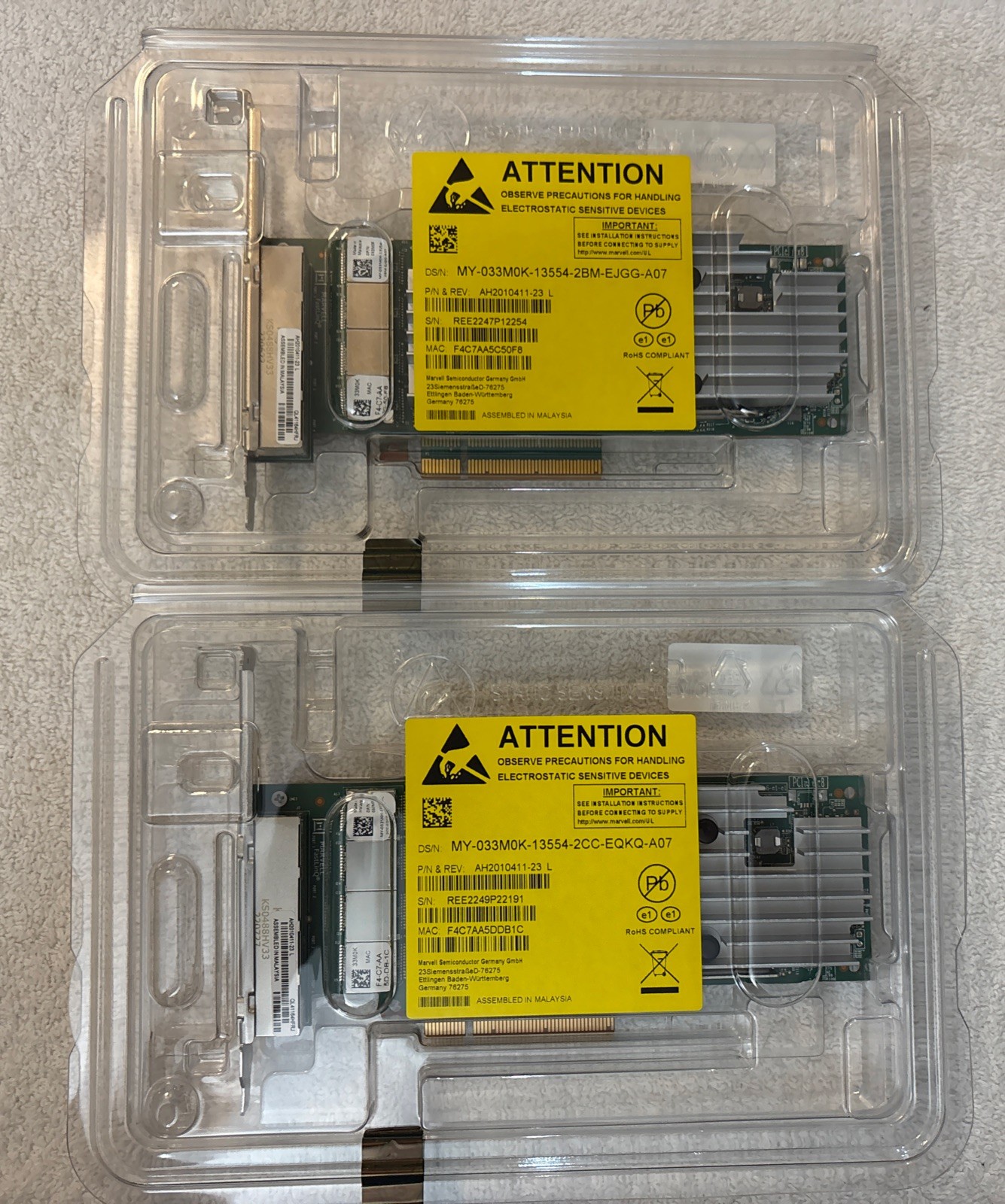 (2) Dell Qlogic QL41164HFRJ Quad Port 10GbE RJ-45 10GBase-T Network Card 33M0K