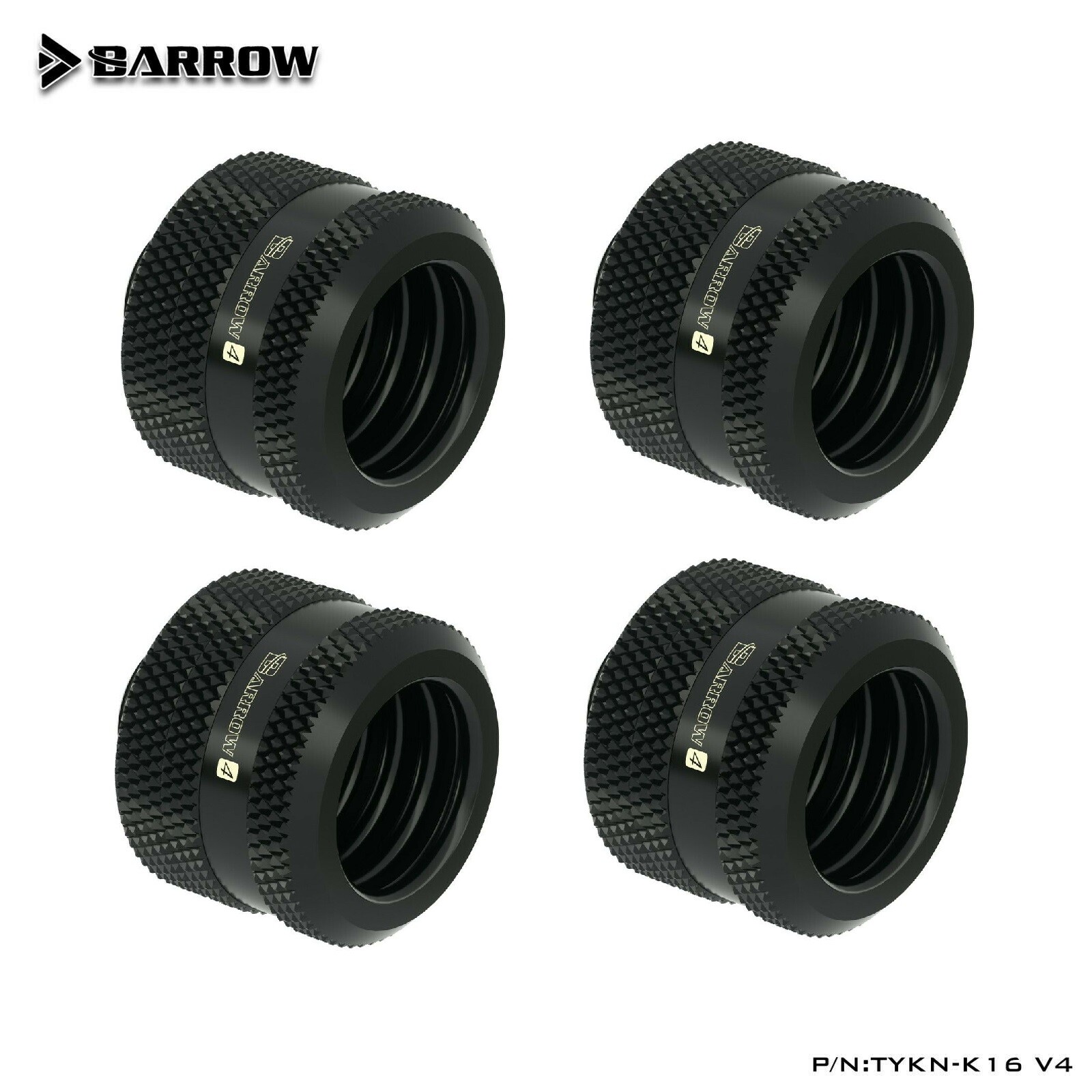 4 Pack Barrow G1/4″ to 16mm Hard Tubing Compression Fitting TYKN-K16 V4 Black