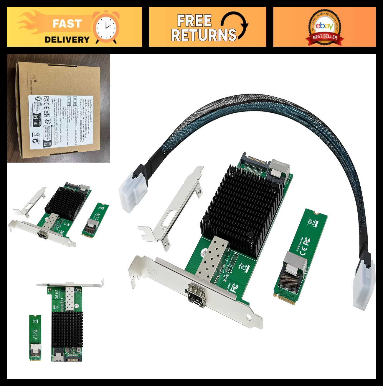 10Gb M.2 to RJ45 Network Card, Intel 82599 PCIe X4 Adapter, SFF-8087 Cable, Low