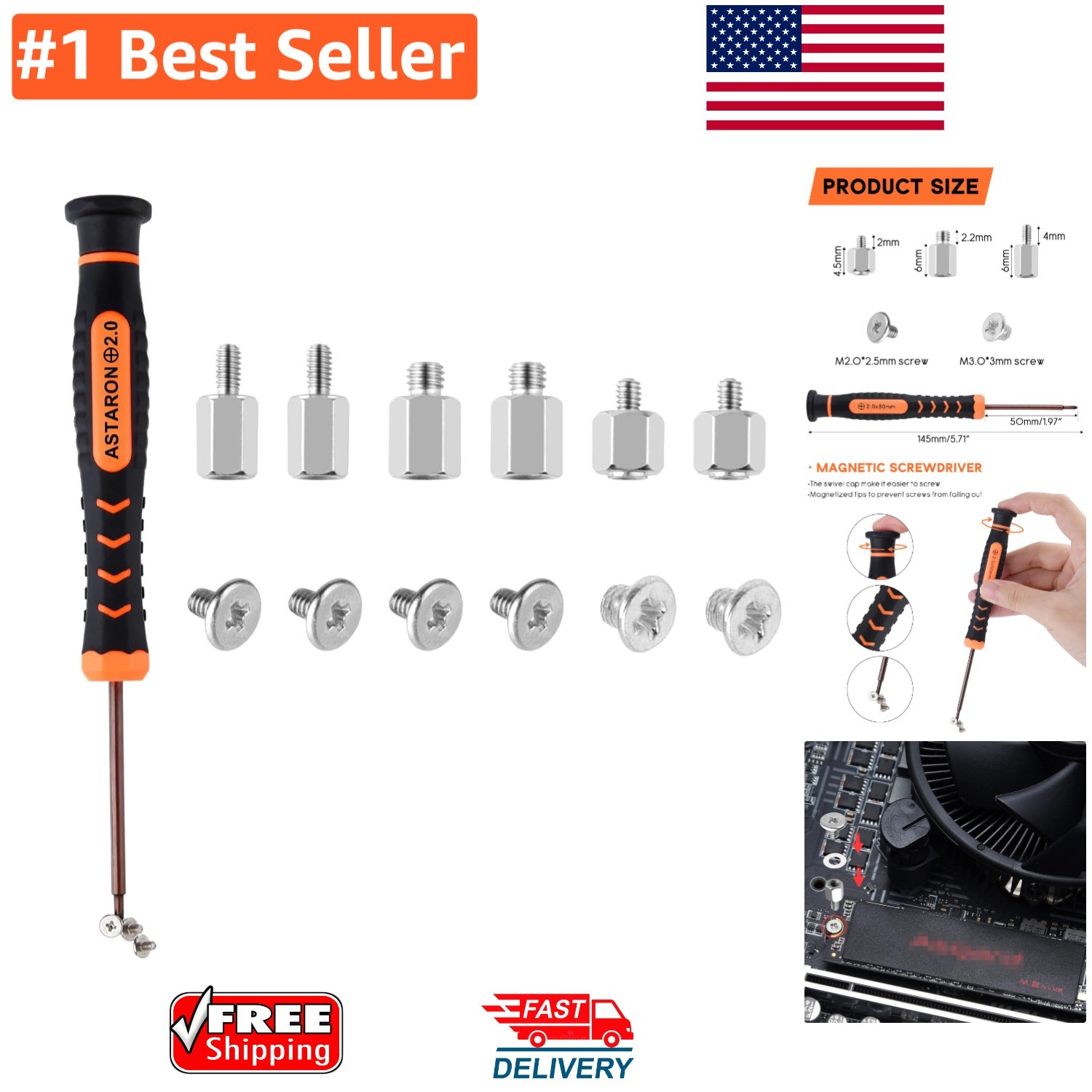 M.2 SSD Screws Kit with Magnetic Screwdriver – Compatible with ASUS, MSI