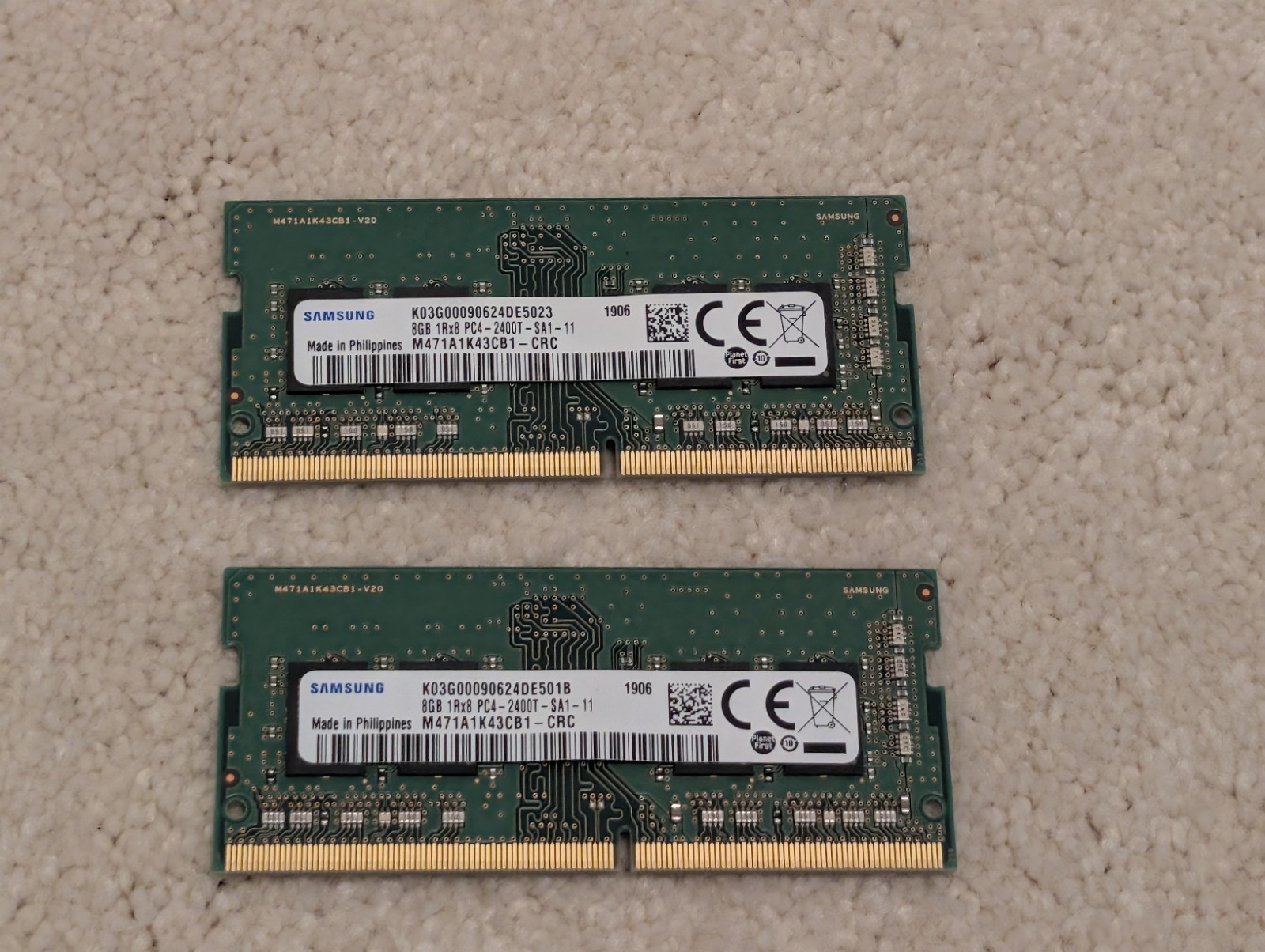 16GB DDR4 RAM Samsung SODIMM 8GB 1Rx8 PC4-2400T-SA1-11 (x2 8GB Sticks) Memory