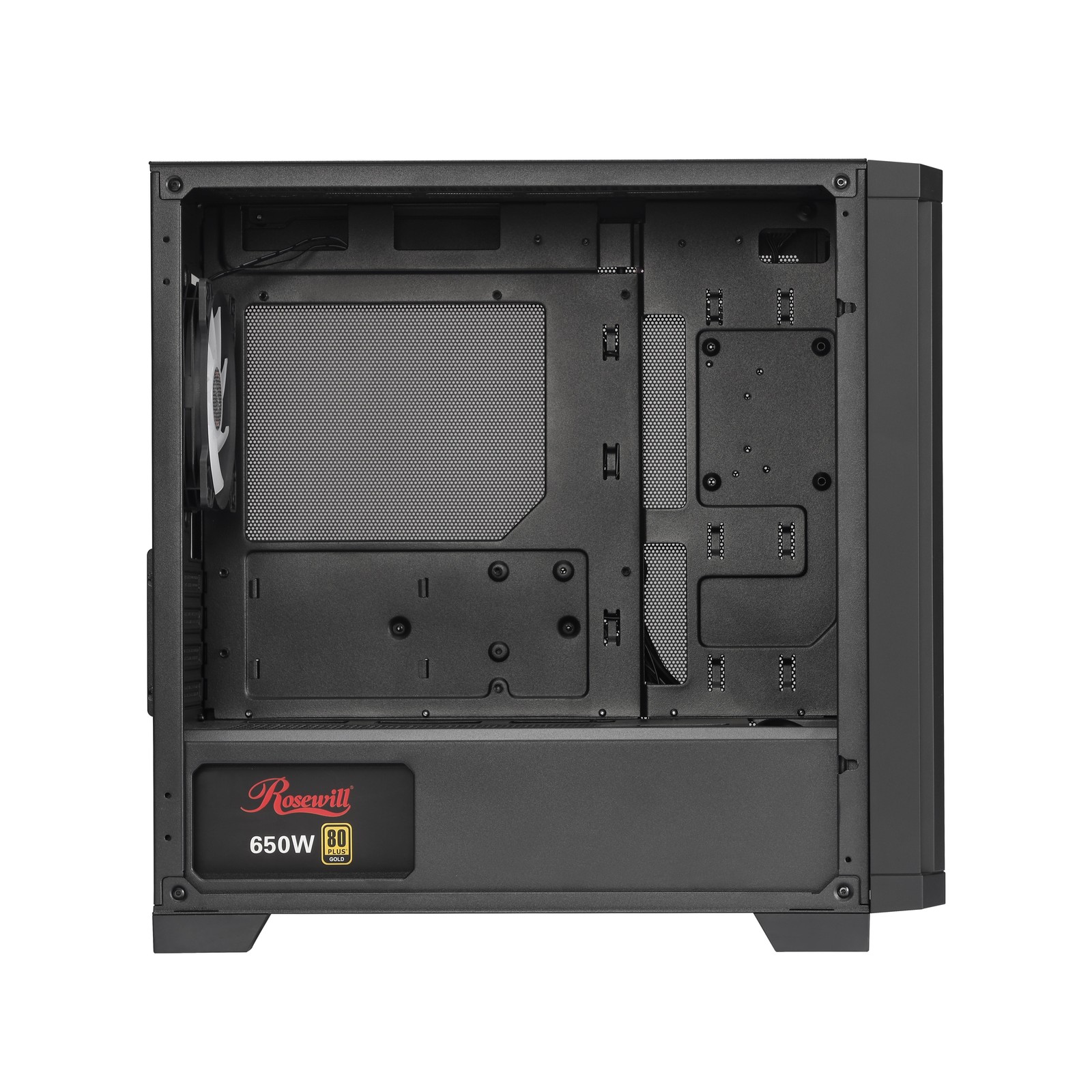 Rosewill Black MATX Mid Tower Case-Mesh Panel, Pre-Installed 650W 80+ Gold PSU