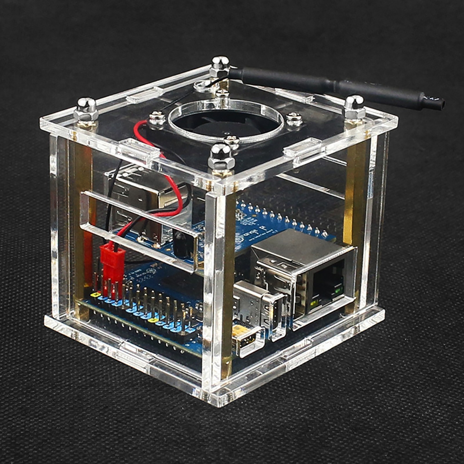 Acrylic Enclosure Clear Shell Case Kit W/ Cooling Fan For Orange Pi Zero 3