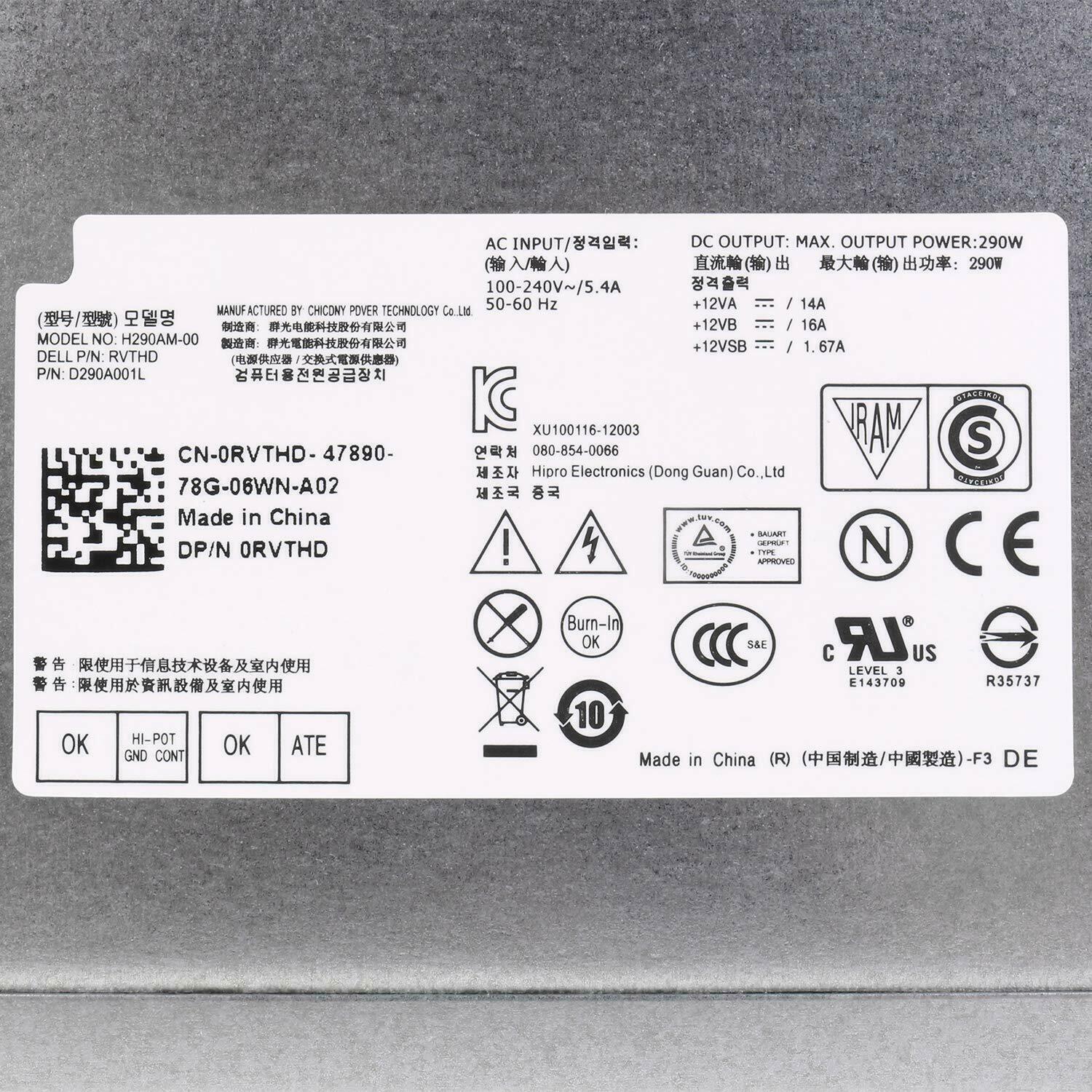 Fit Dell Optiplex H290AM-00 PS-3291-1DF L290AM-00 MT Computer Power Supply 290W