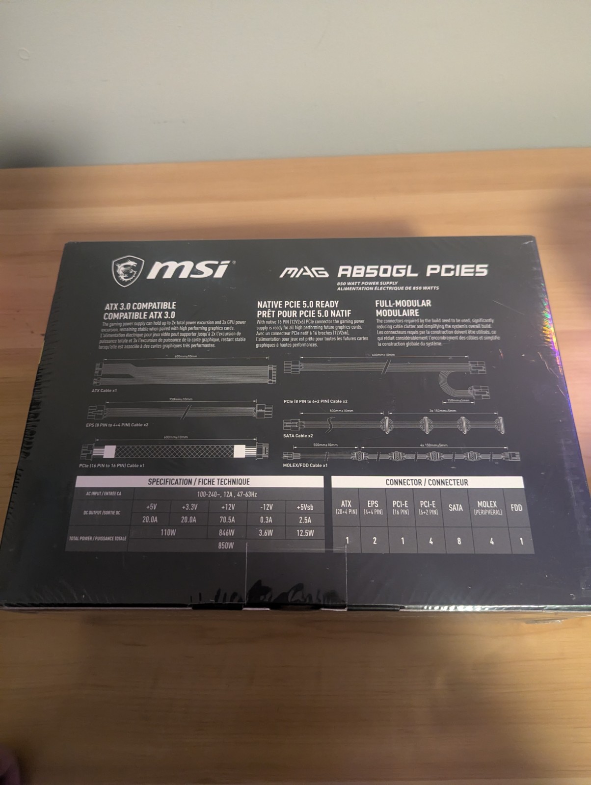 MSI MAG A850GL PCIE5 850W Fully Modular PC Power Supply Brand New Sealed