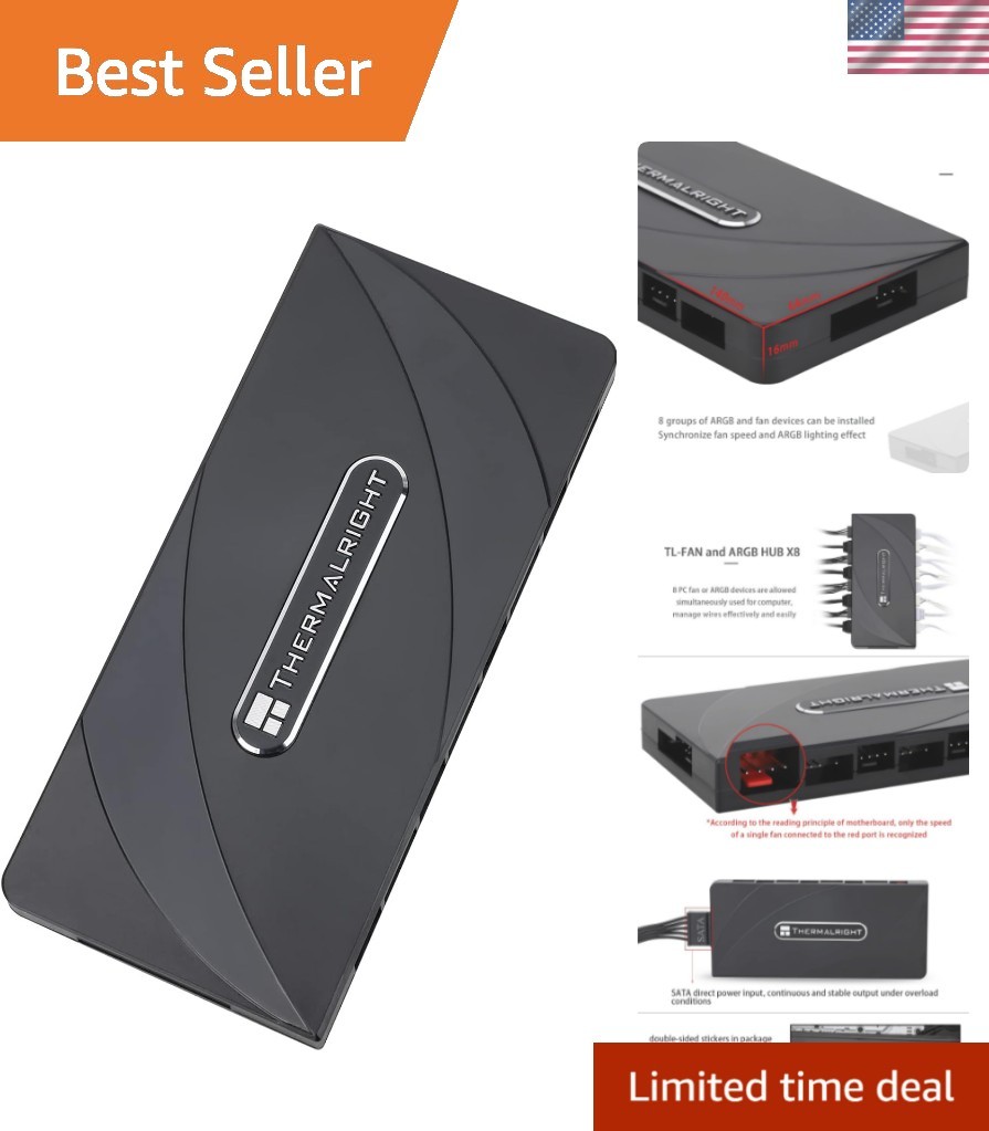 ARGB Fan HUB Controller Support 8 Groups of Fans, 8-Port 4 Pin PC Fan Control…