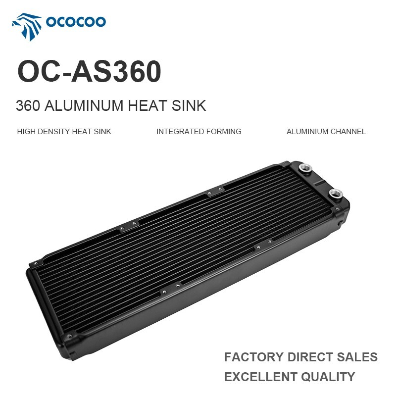 OCOCOO 360mm Aluminum Water Cooling Radiator 18 Waterways 37.5mm Thick G1/4 PC