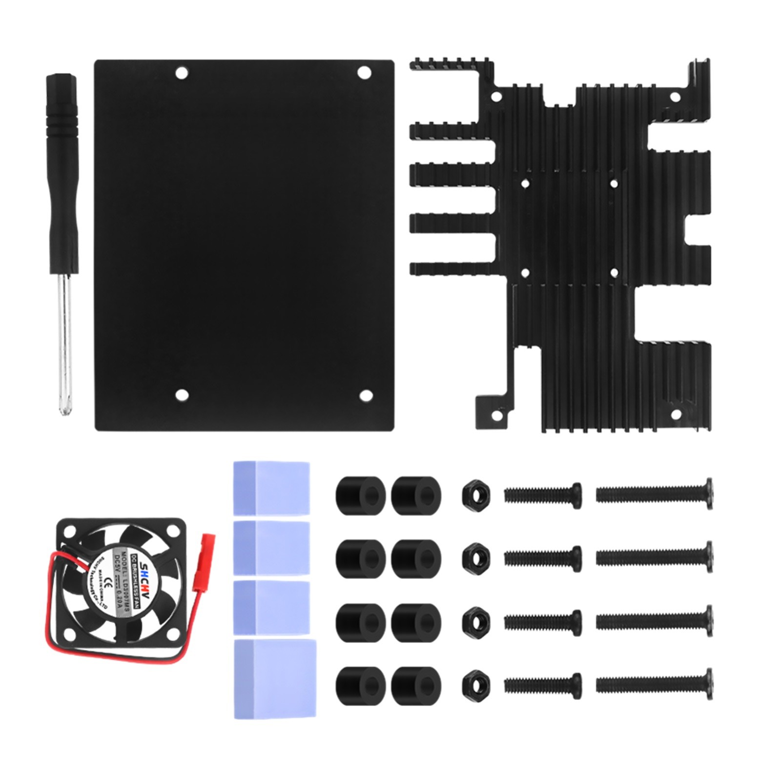 Alloy Cover+Base+Cooling Fan+Silicone Heatsinks+Screws Kit For Orange Pi 5 Plus