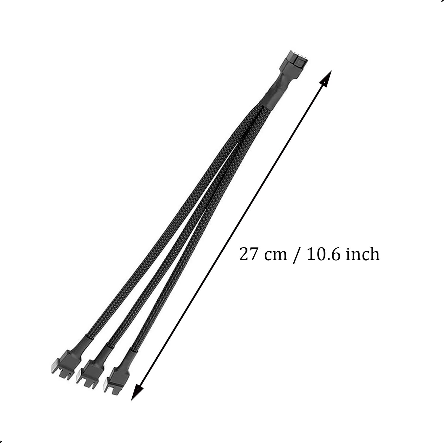 ThreeBulls 2 Pack 3 Way 4 Pin PWM Fan Splitter Cable, 10.6 inches, [‘black’]
