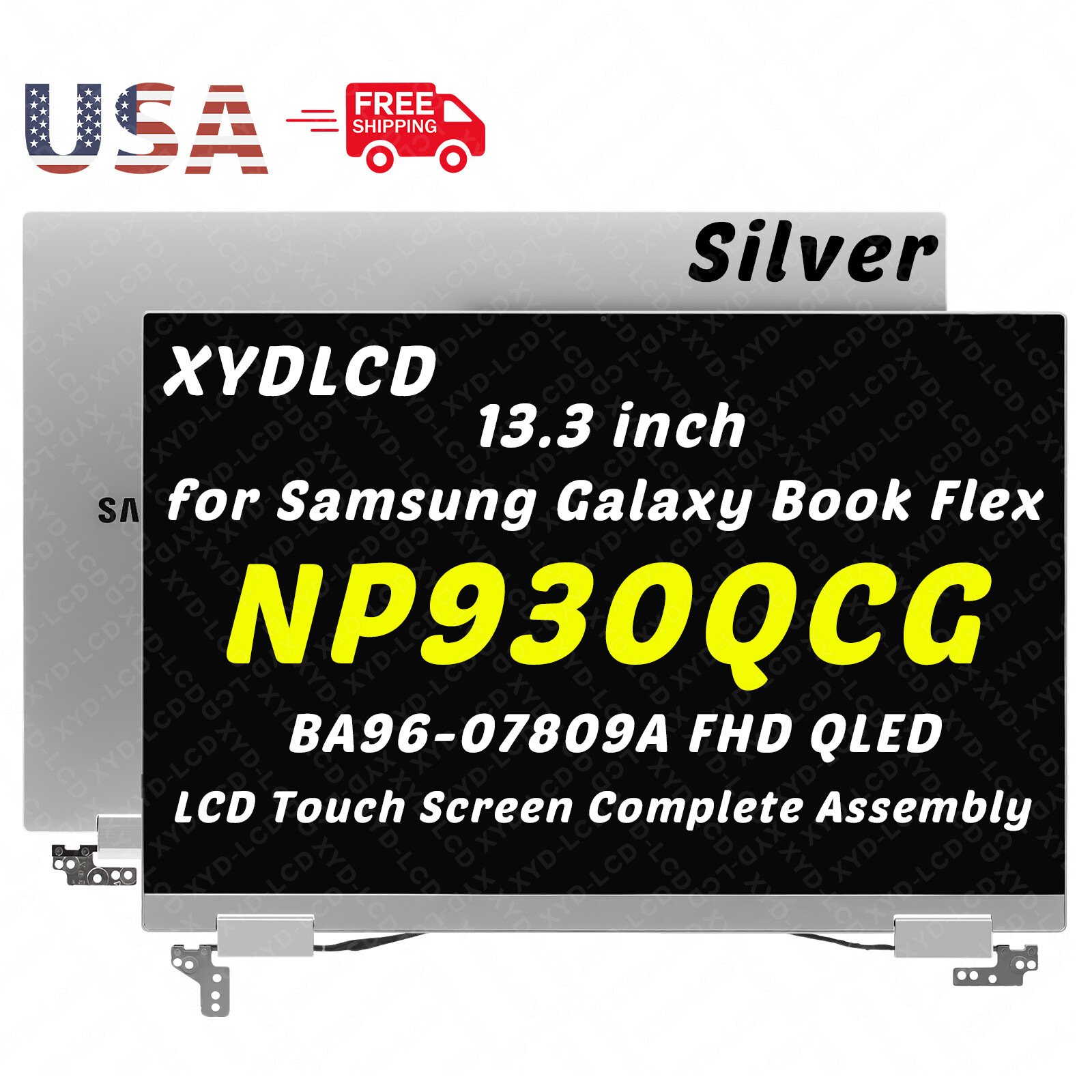 13.3in for Samsung Galaxy Book Flex NP930QCG LCD Touch Screen Assembly Silver A+