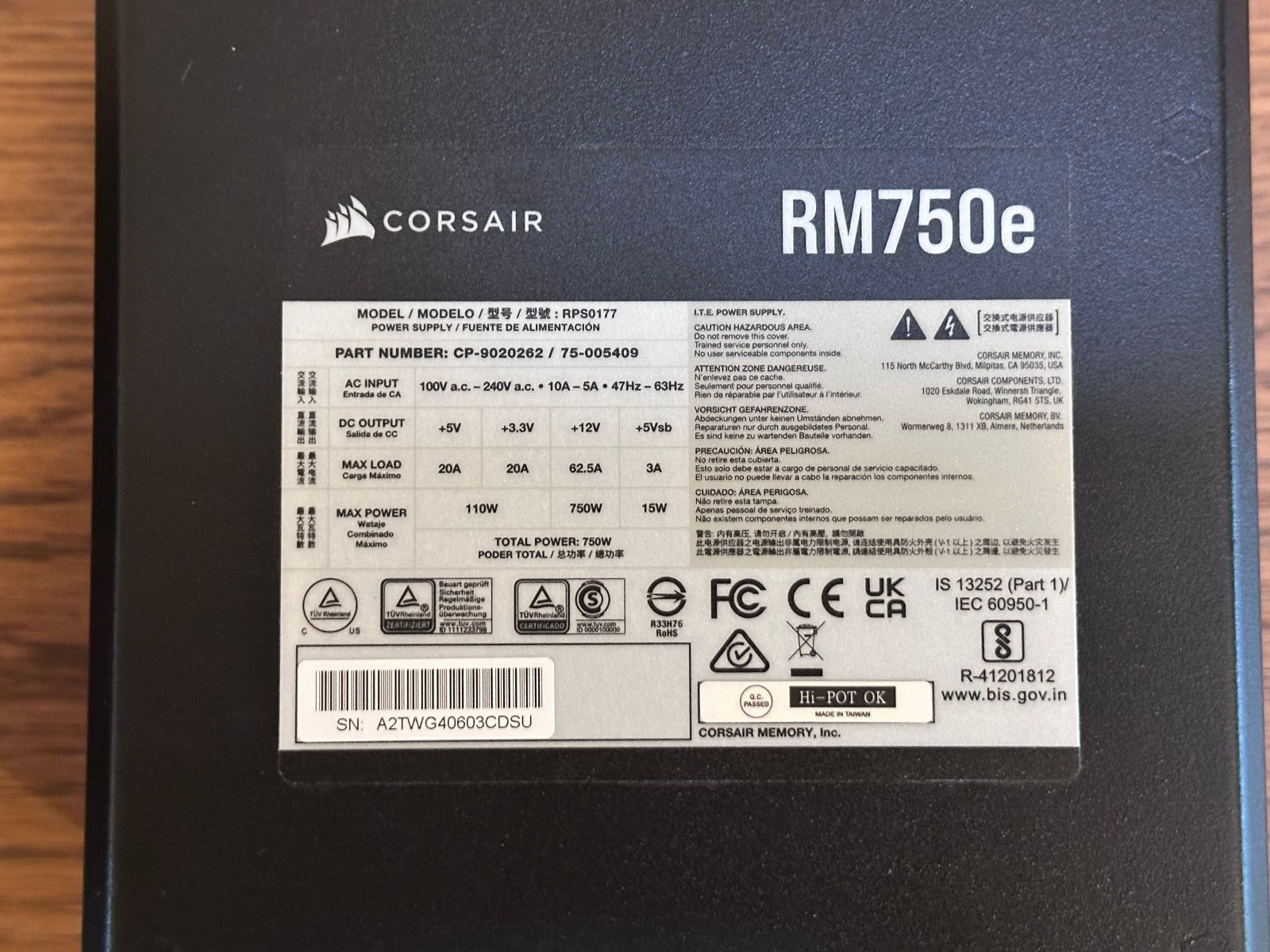 Corsair RM750e RMe Series 750W Fully Modular ATX Power Supply Black