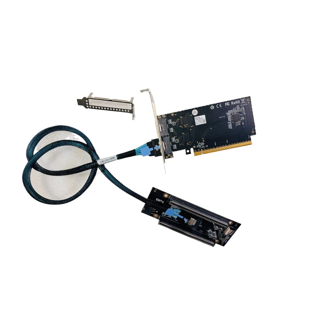 External SFF-8654 SlimSAS To 4Port PCIe X16 X4X4 2*PCIe 4.0 Adapter + 2*Cable