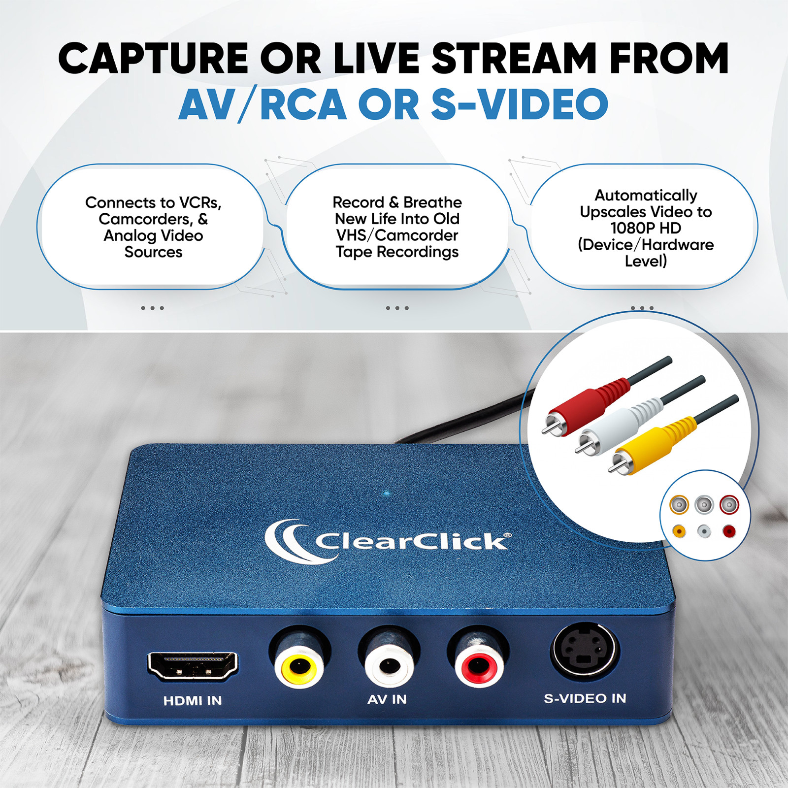 ClearClick Video To USB 1080P HDMI RCA AV Video Capture & Live Streaming Device