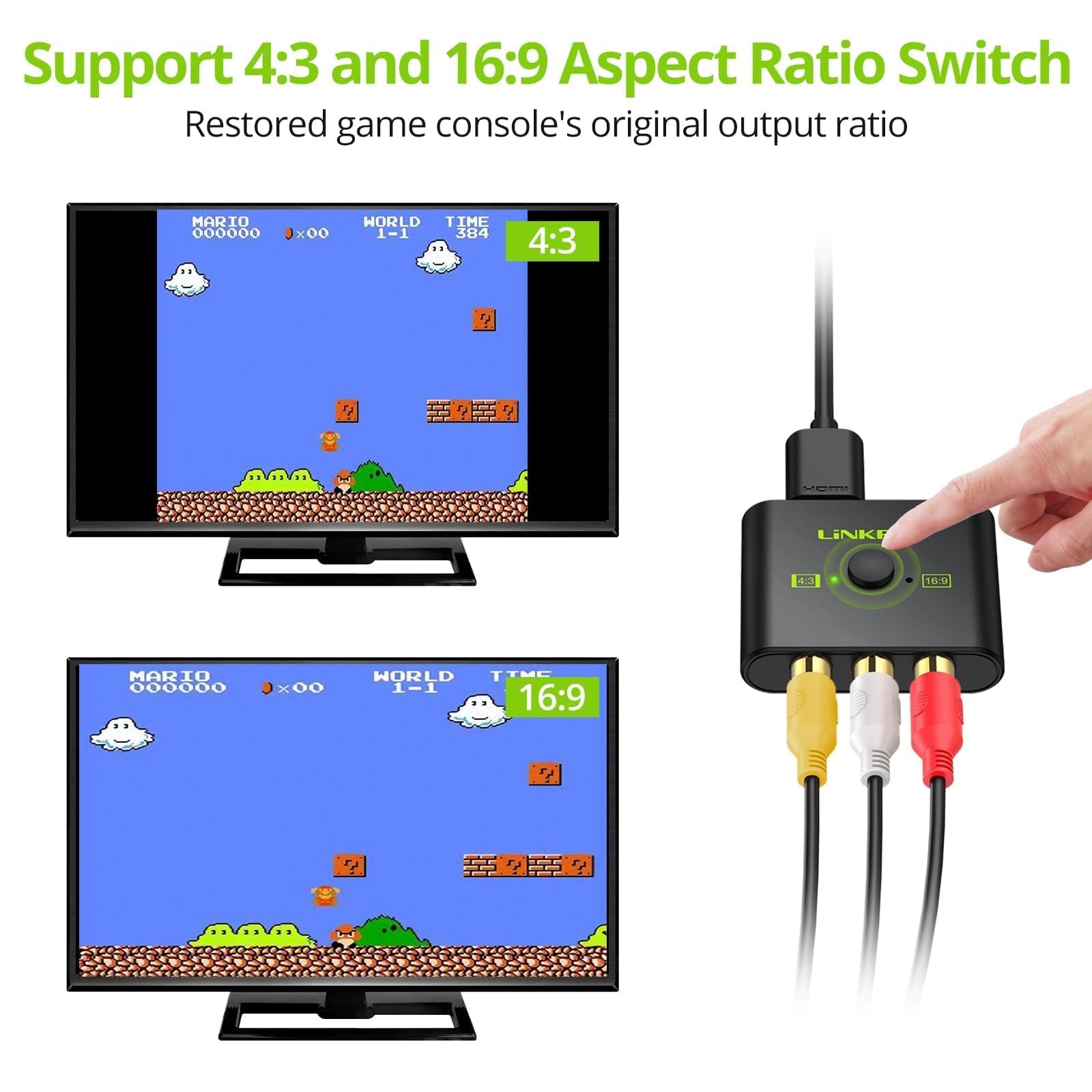 LiNKFOR RCA to HDMI Converter,1080P AV Converter,16:9/4:3 Black