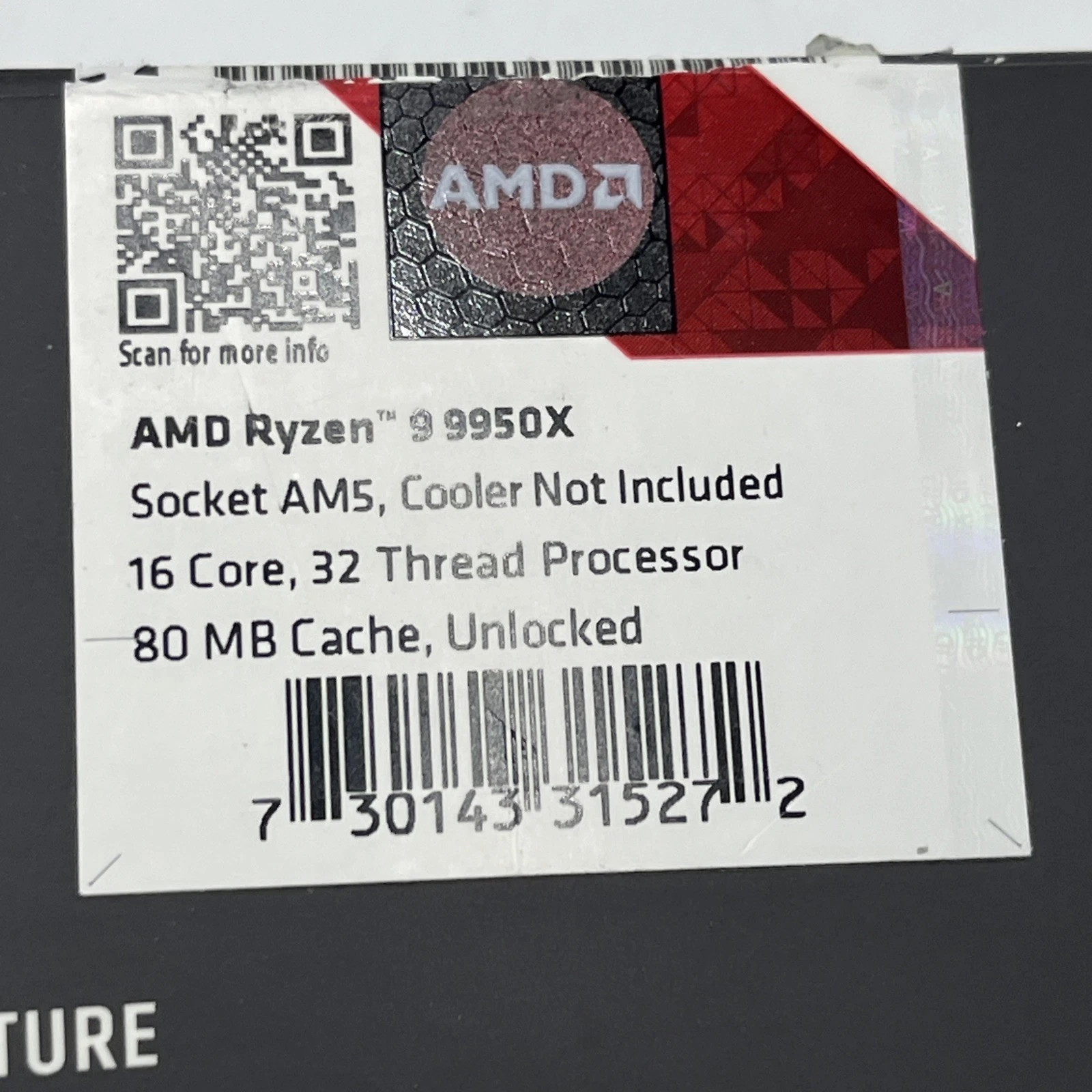 AMD Ryzen 9 9950X 16 Core 32 Thread 4.3 GHz 5.7 GHz Max Boost Socket AM5