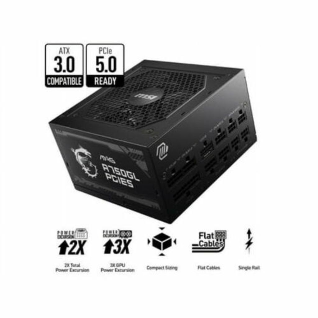 MSI MAG A750GL PCIE 5 750W ATX 3.1 Full Modular 80 Plus Gold Gaming Power Supply