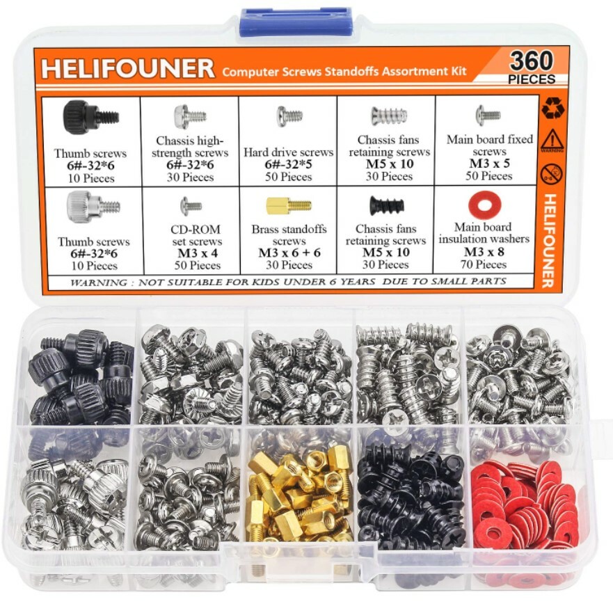PC Computer Screws Standoffs Set Kit 360 Pieces Hard Drive Motherboard Case Fan