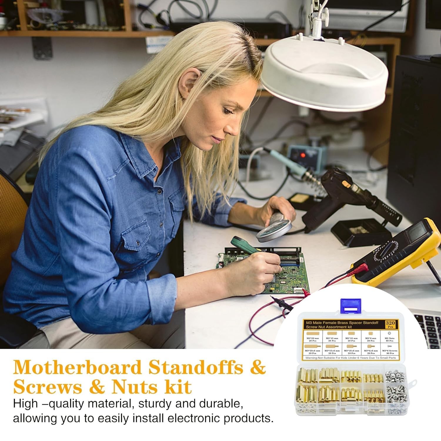 Versatile M3 Standoff & Screw Kit – 320Pcs in Elegant Brass Finish for Projects