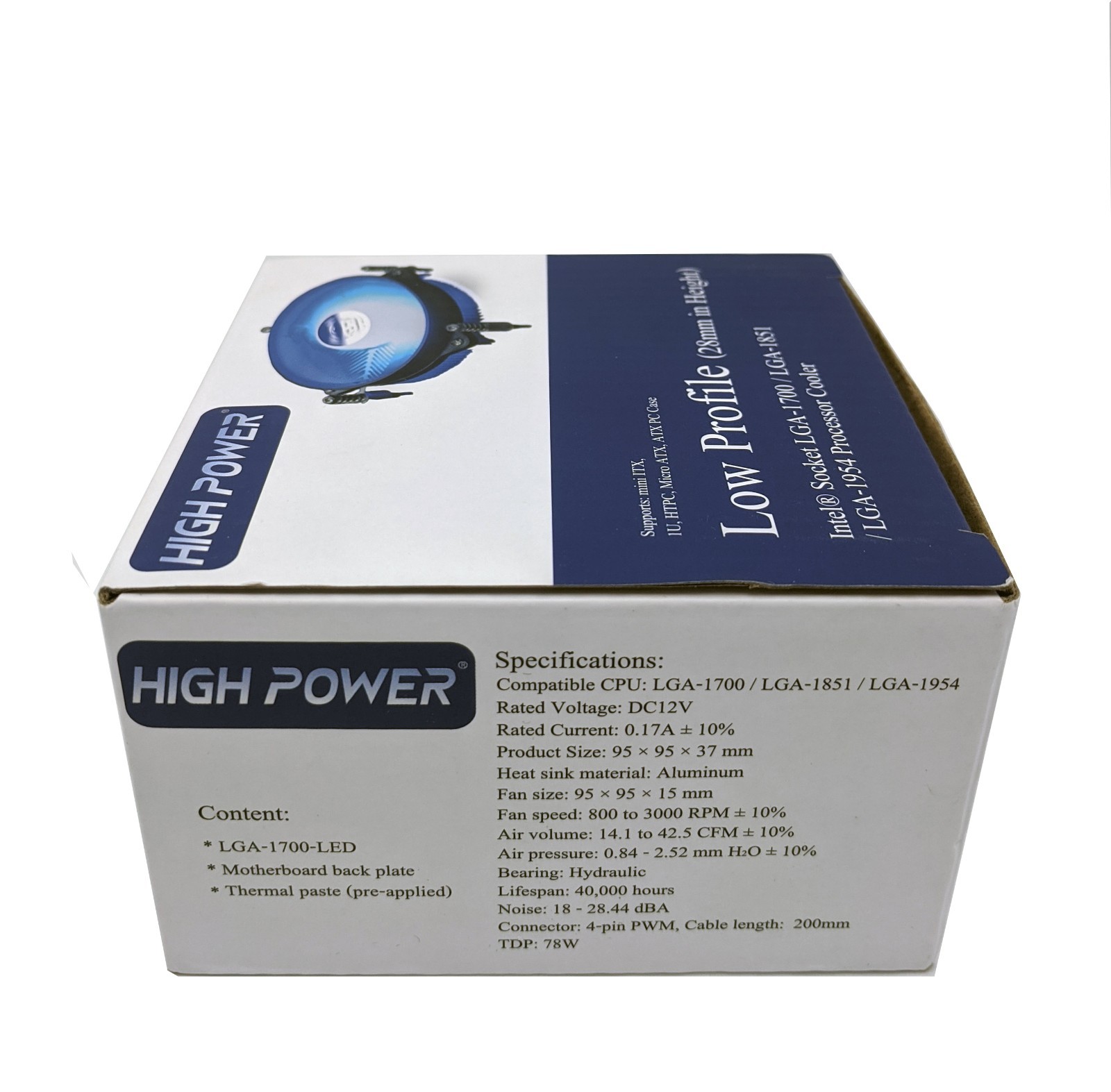 HIGH POWER® Low Profile Intel Socket LGA-1700-LED for i7/i5/i3/i9 CPU Cooler Fan