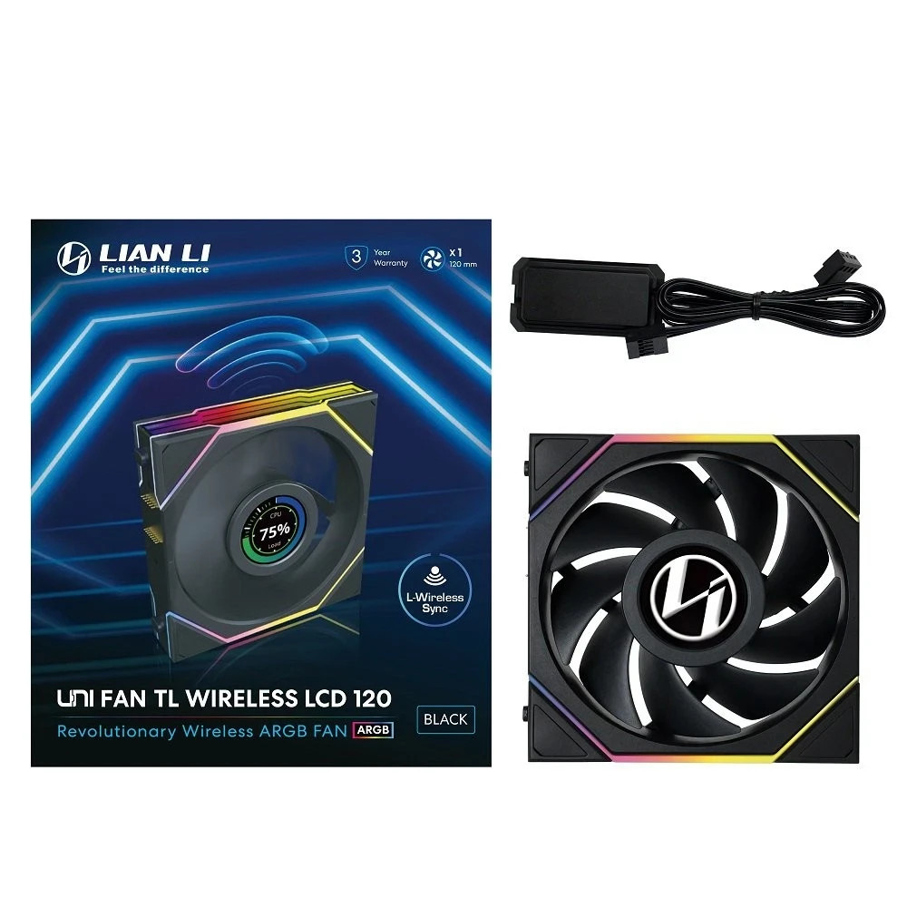1 Pack – Lian Li Uni Fan TL Wireless LCD 120 – BLACK – 12TLLCD1W1B