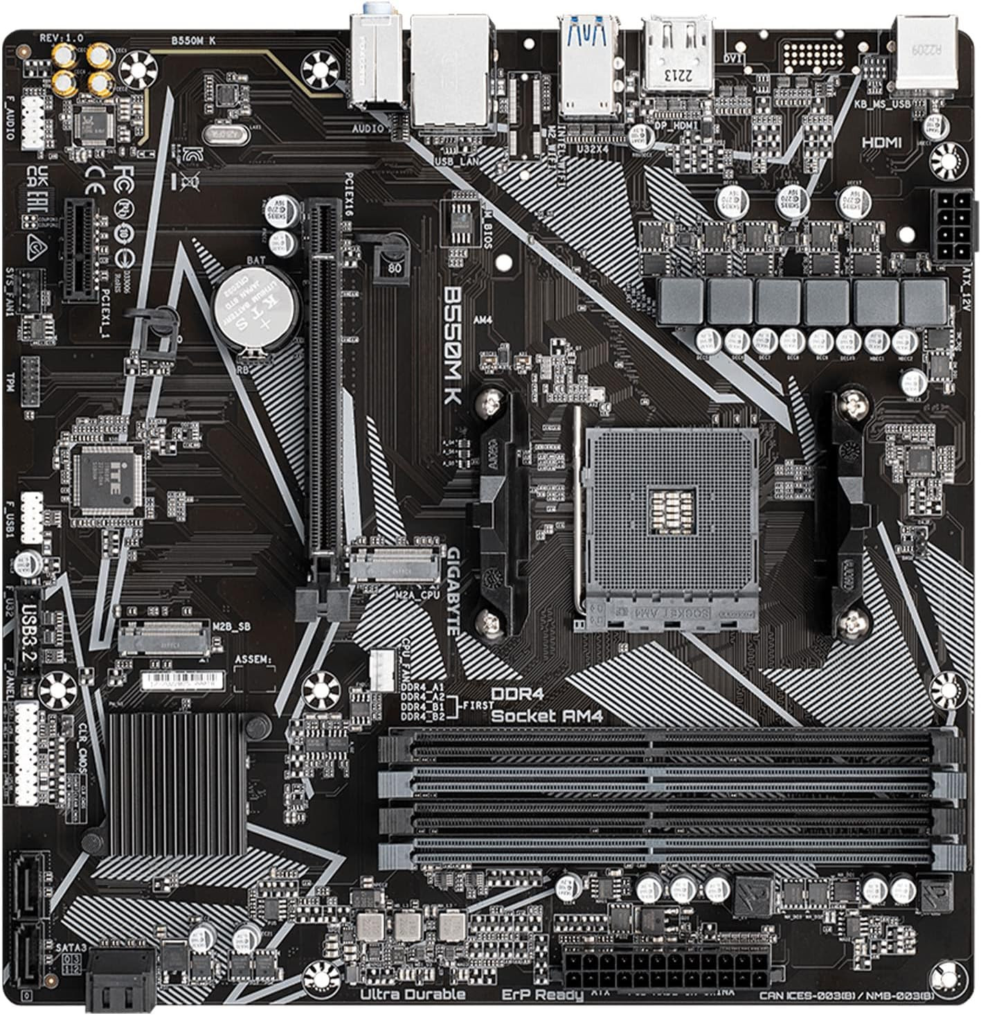 B550M AM4 Micro ATX Motherboard Ryzen 5000 DDR4 PCIe 4.0 M.2 USB 3.2