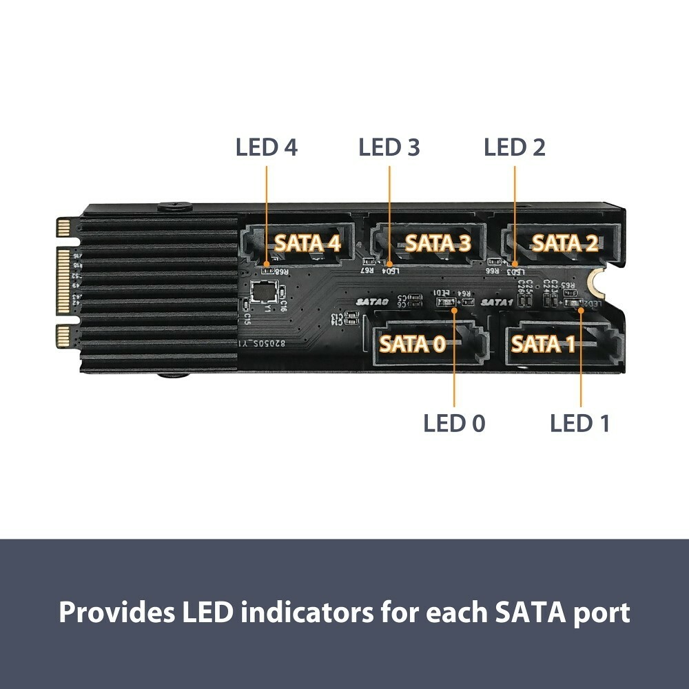 Vantec M.2 PCIe Gen3x2 B+M Key To 5 Ports SATA III Expansion Card