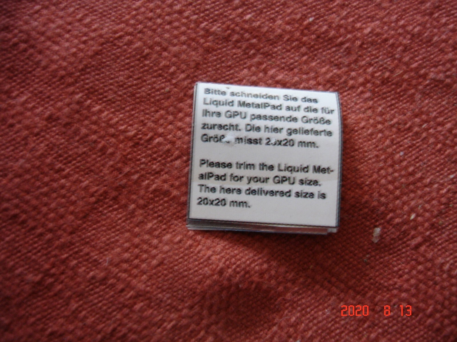 Coollaboratory Liquid Pro Thermal Compound Metal Pad for GPU 20x20mm NVIDIA/ATI